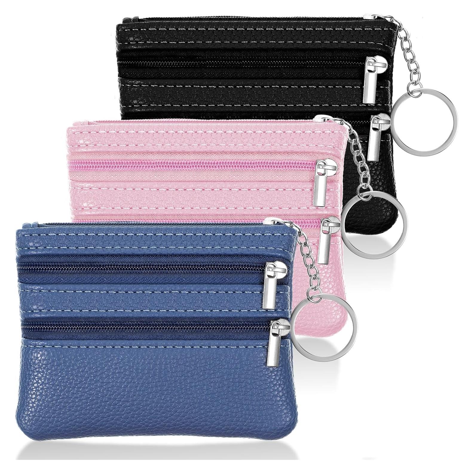 3 Monederos Compactos BOHUIZ con Cremallera - Negro, Azul, Rosa