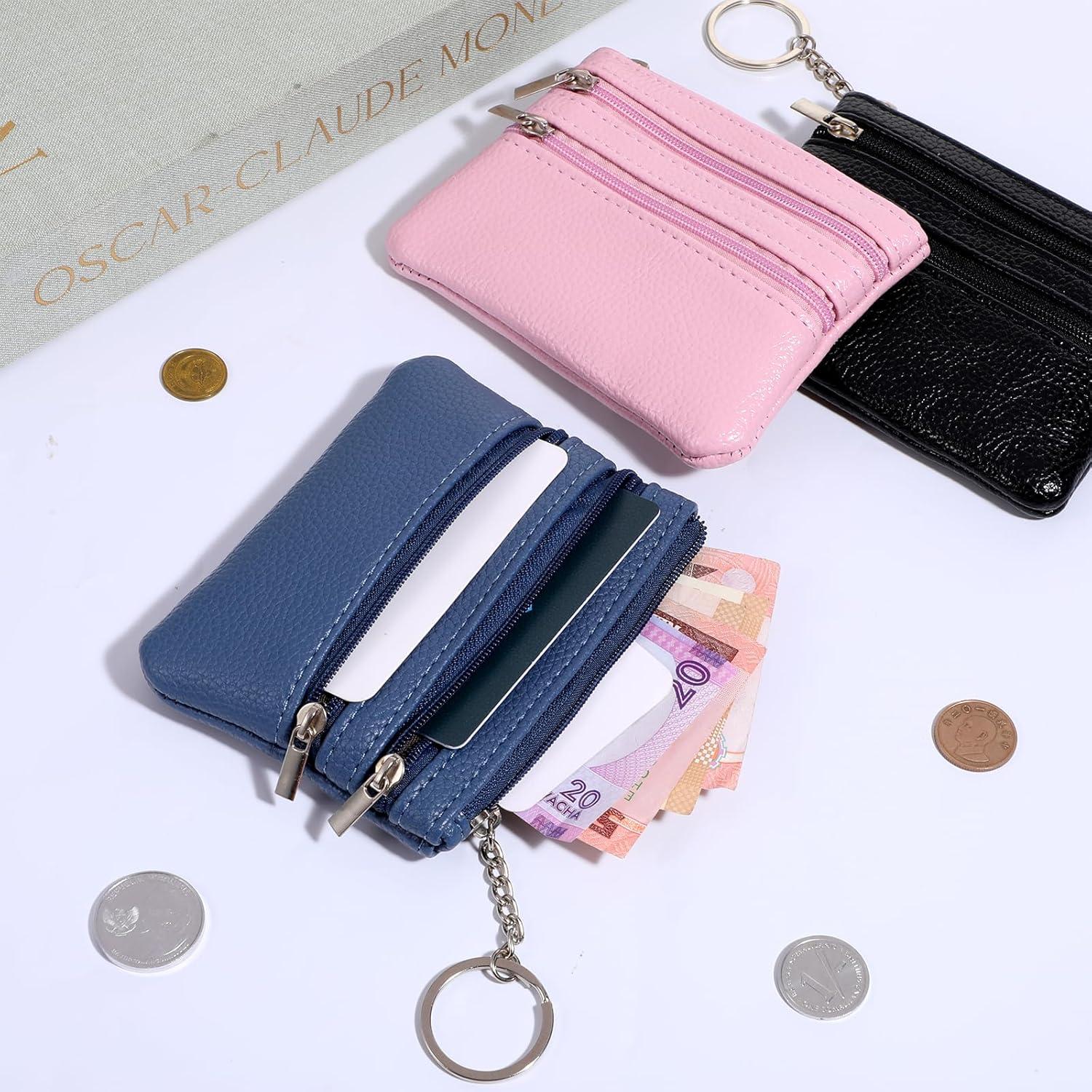 3 Monederos Compactos BOHUIZ con Cremallera - Negro, Azul, Rosa