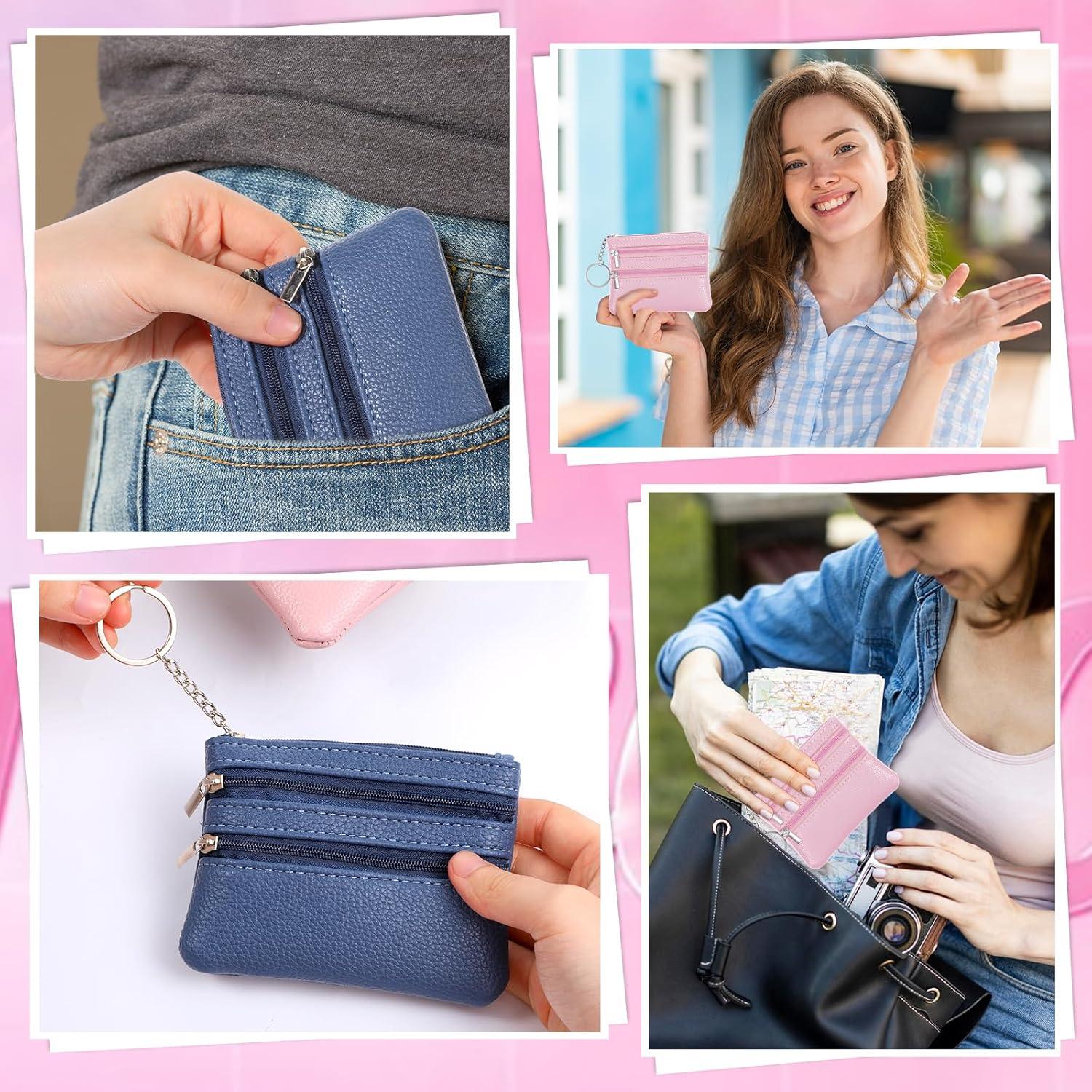 3 Monederos Compactos BOHUIZ con Cremallera - Negro, Azul, Rosa