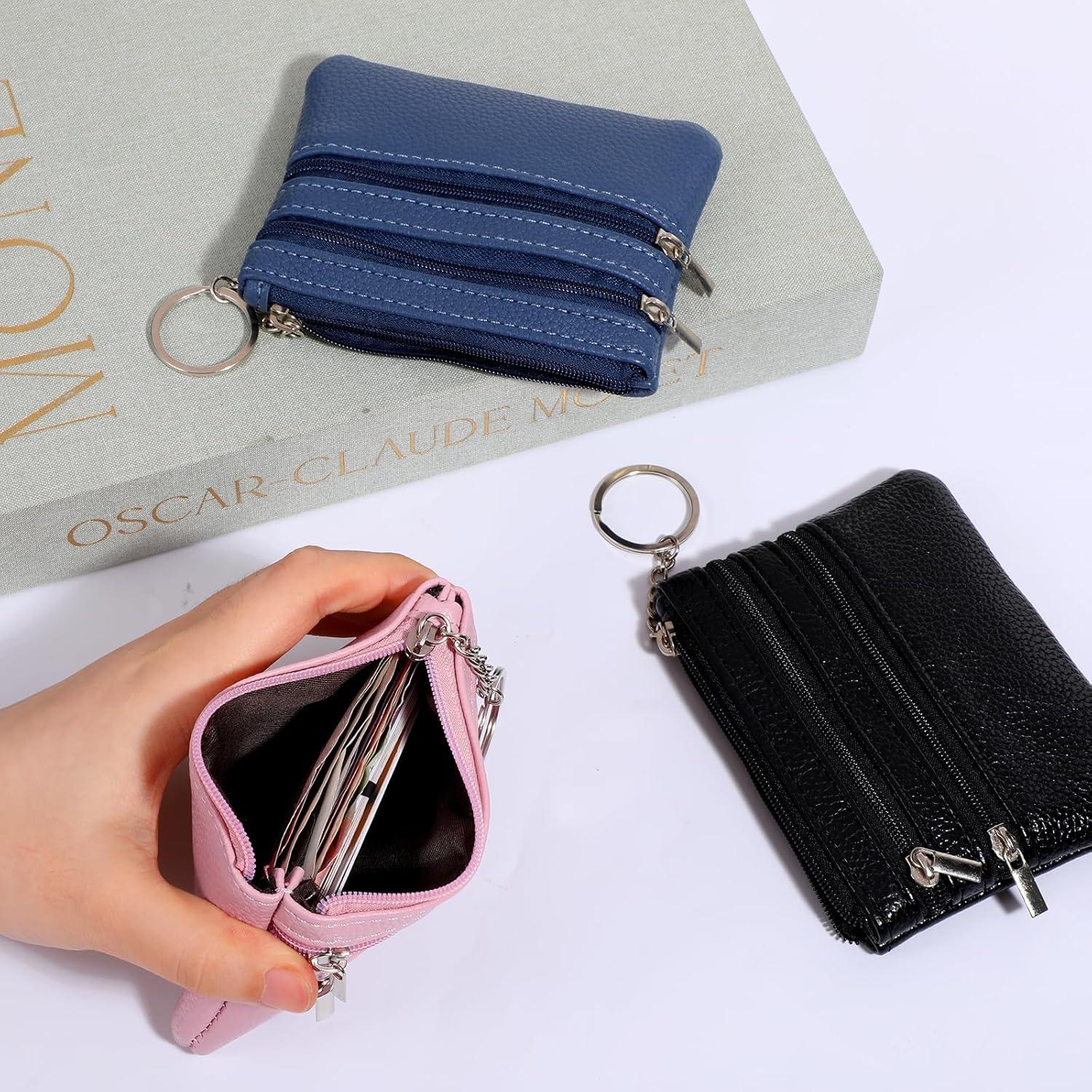 3 Monederos Compactos BOHUIZ con Cremallera - Negro, Azul, Rosa