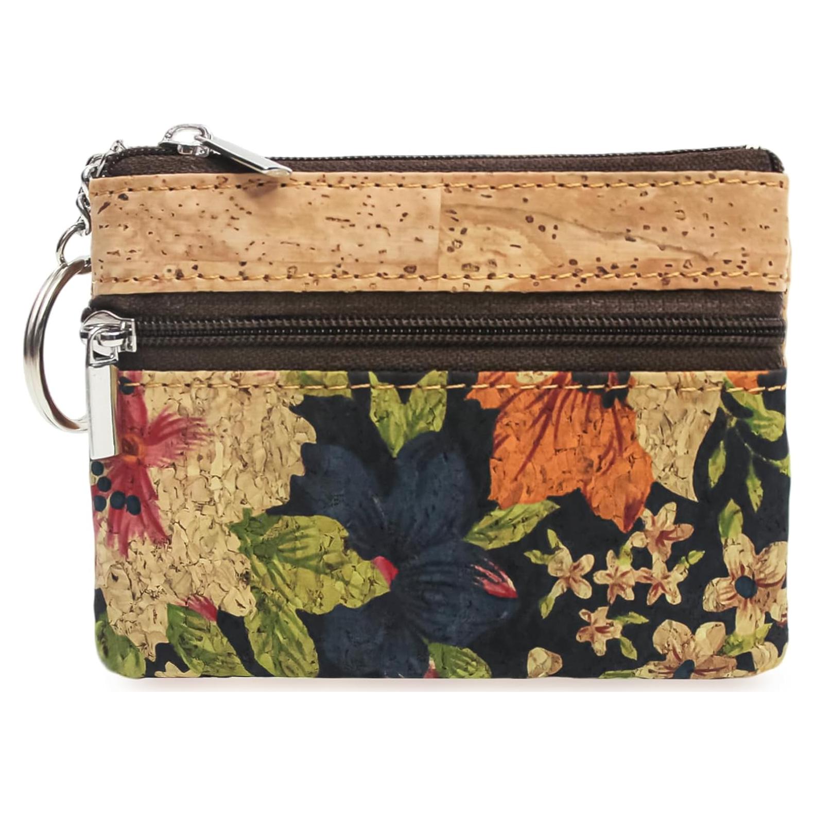 Monedero de Corcho Natural Boshiho con Cremallera y Anillo