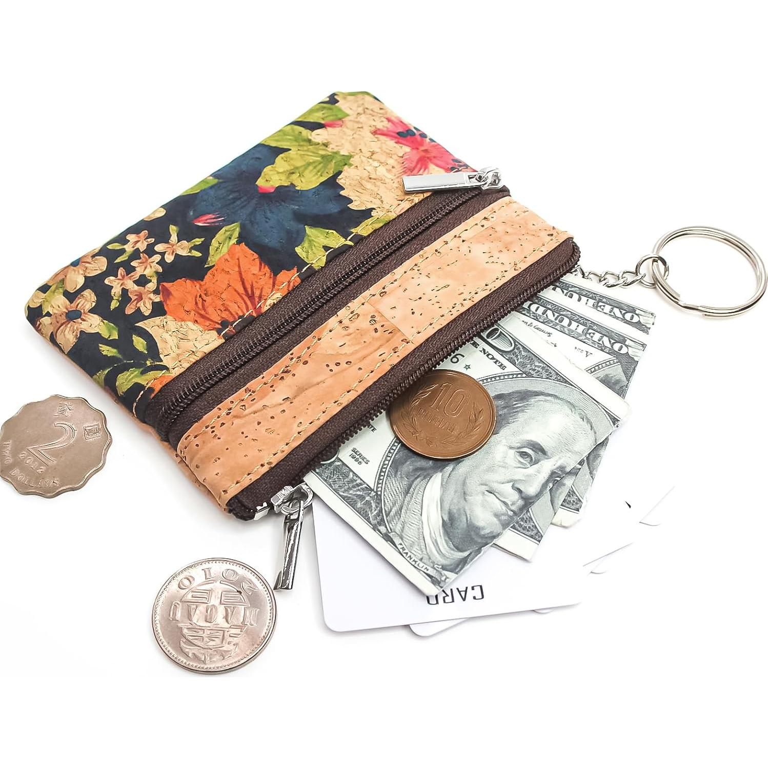 Monedero de Corcho Natural Boshiho con Cremallera y Anillo