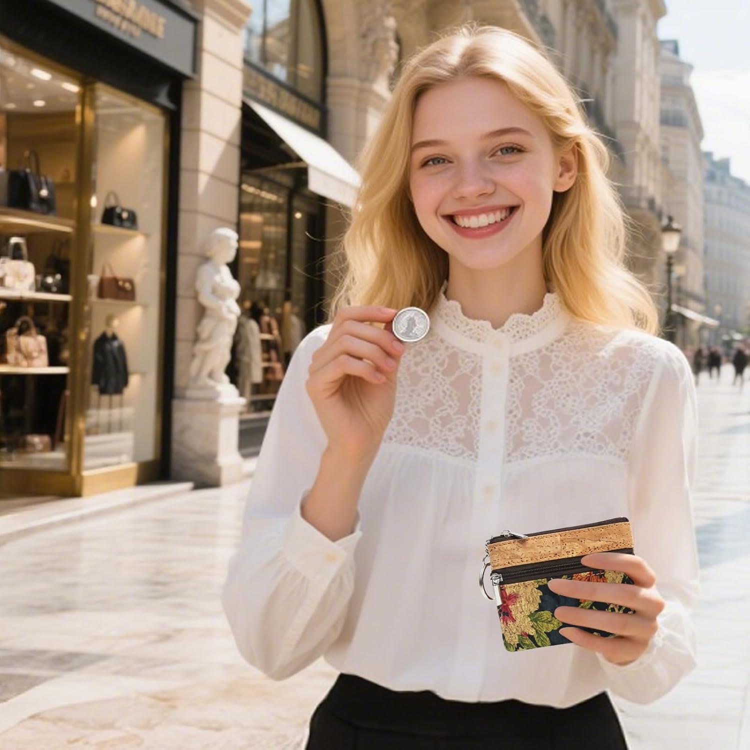 Monedero de Corcho Natural Boshiho con Cremallera y Anillo