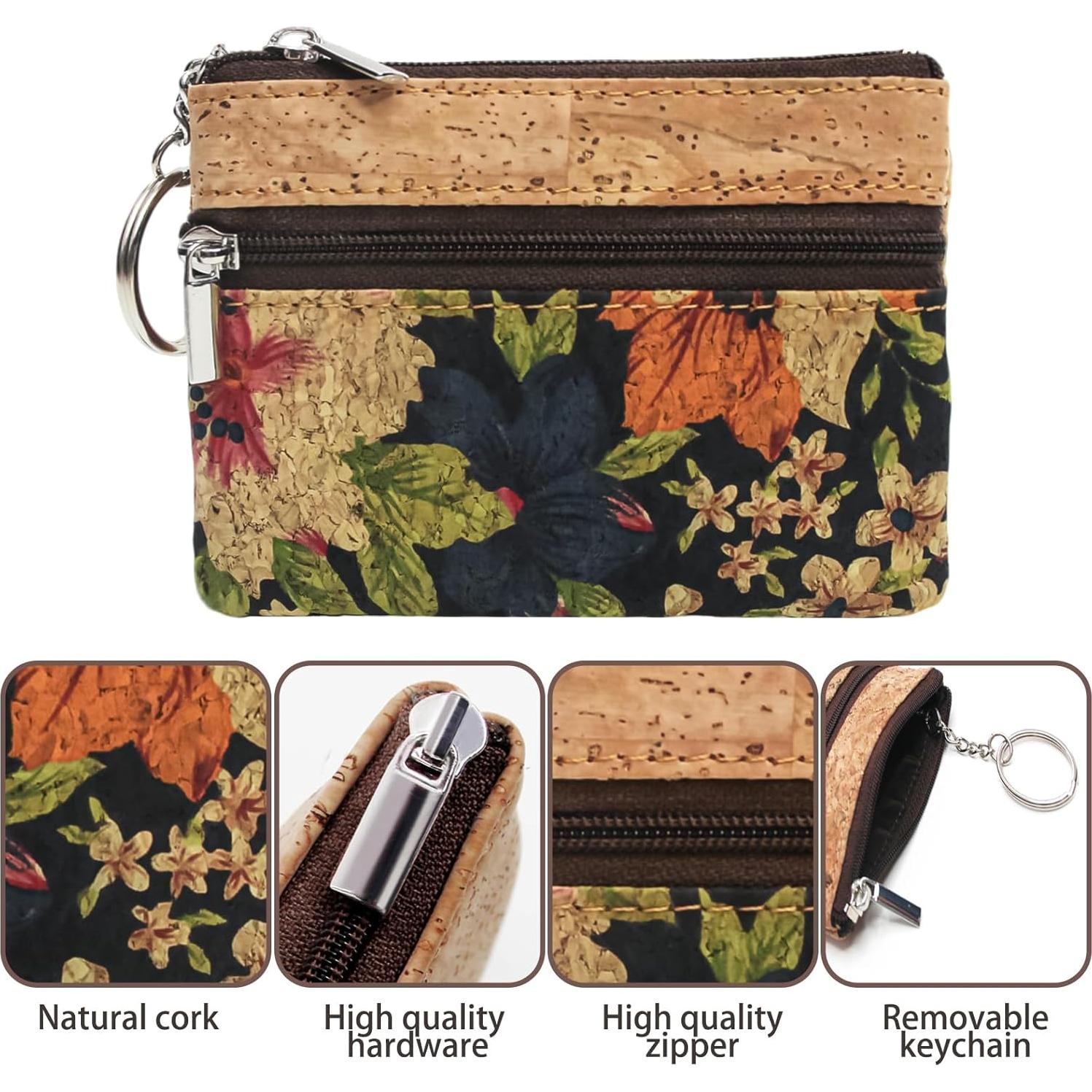 Monedero de Corcho Natural Boshiho con Cremallera y Anillo