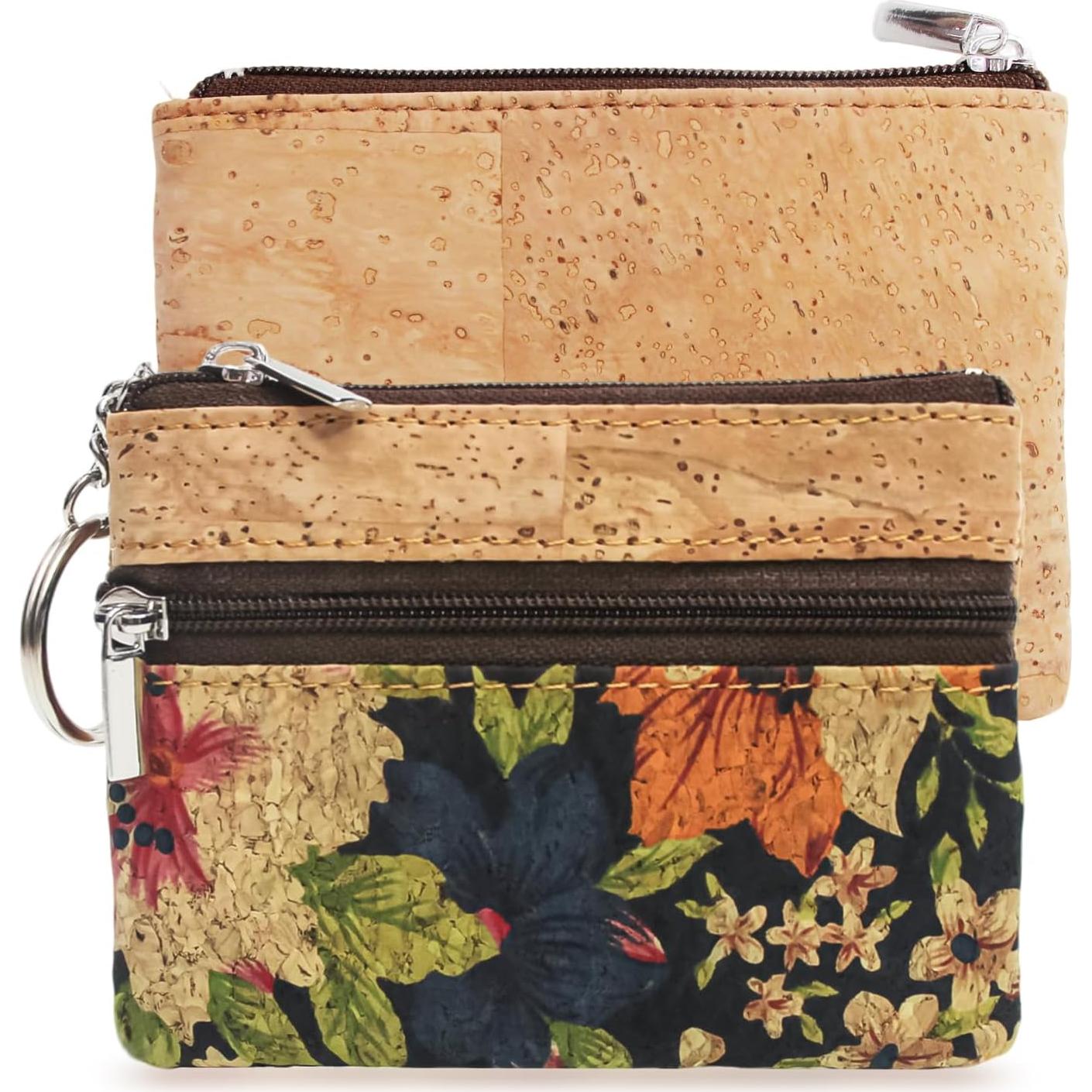 Monedero de Corcho Natural Boshiho con Cremallera y Anillo