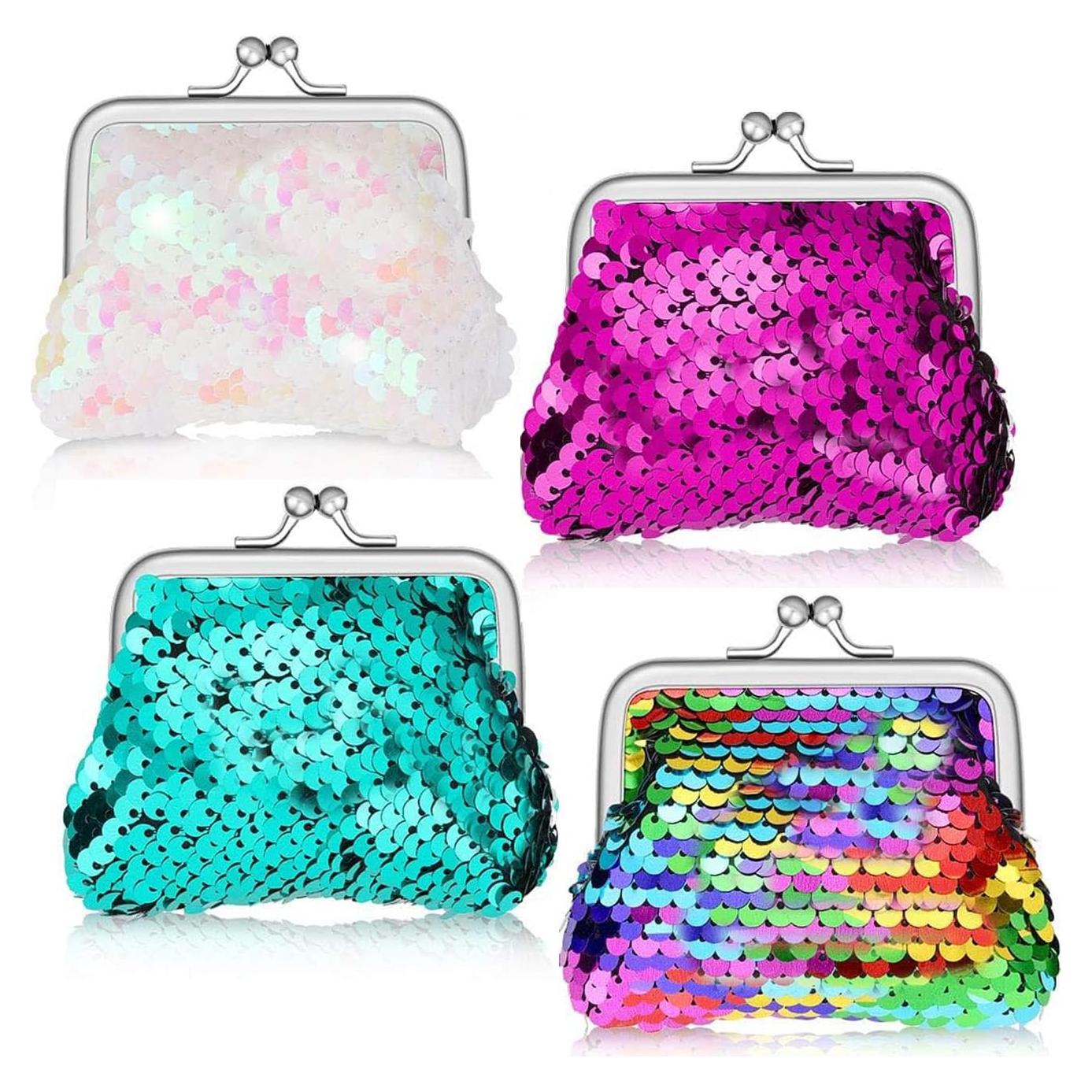 4 Monederos Mini de Lentejuelas para Niñas y Mujeres