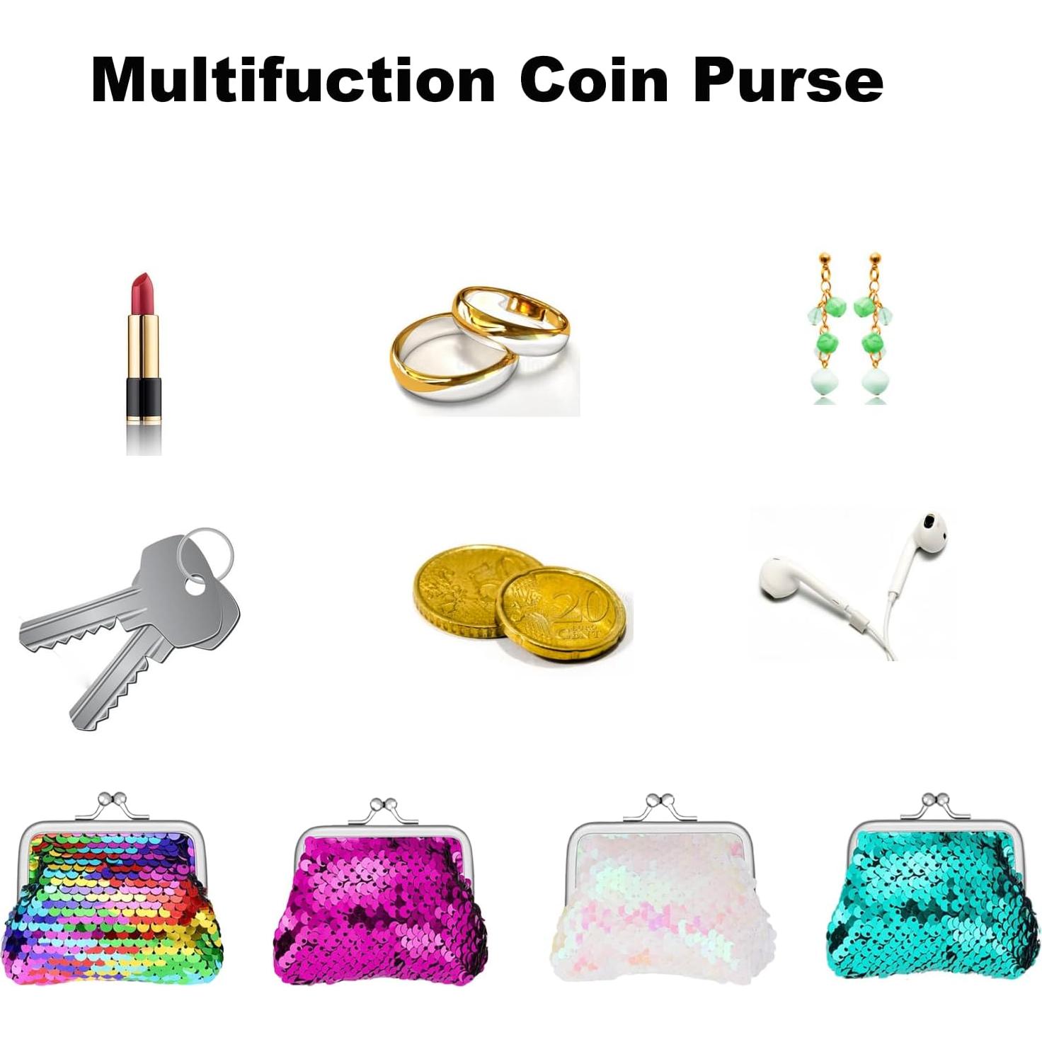 4 Monederos Mini de Lentejuelas para Niñas y Mujeres