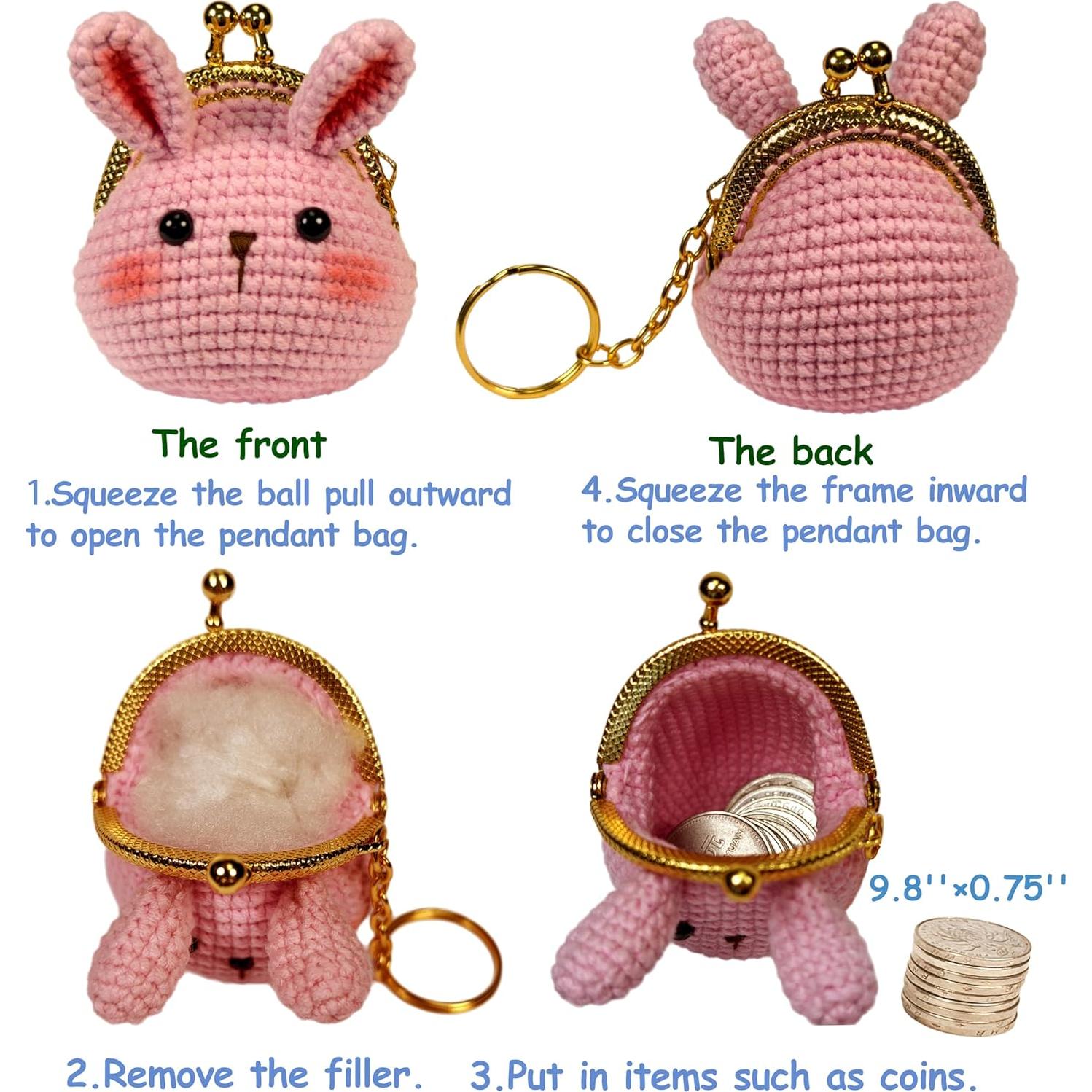 Monedero de Ganchillo Hecho a Mano para Niñas - Conejito Rosa