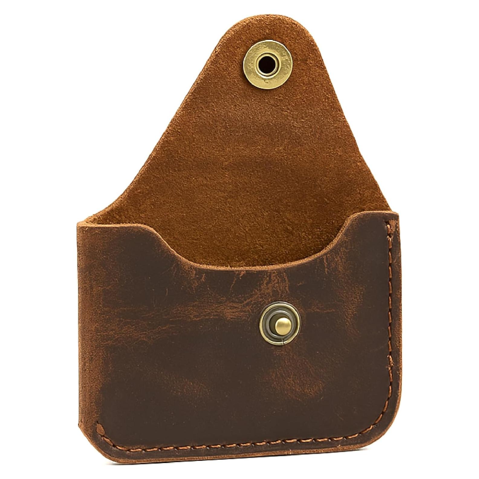 Porta Tarjetas de Cuero Marrón Minimalista The Antiq - Estuche Delgado para 4 Tarjetas