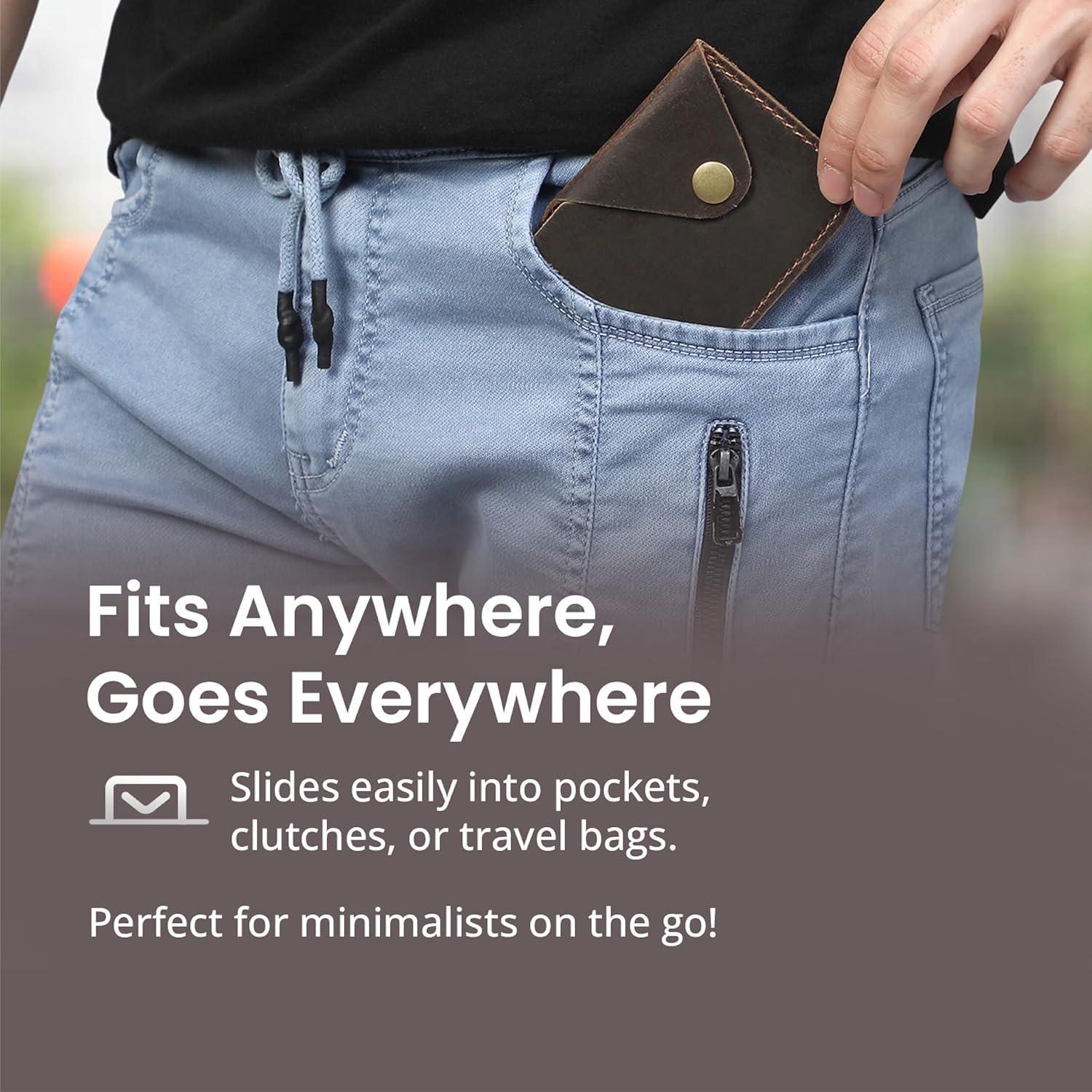 Porta Tarjetas de Cuero Marrón Minimalista The Antiq - Estuche Delgado para 4 Tarjetas