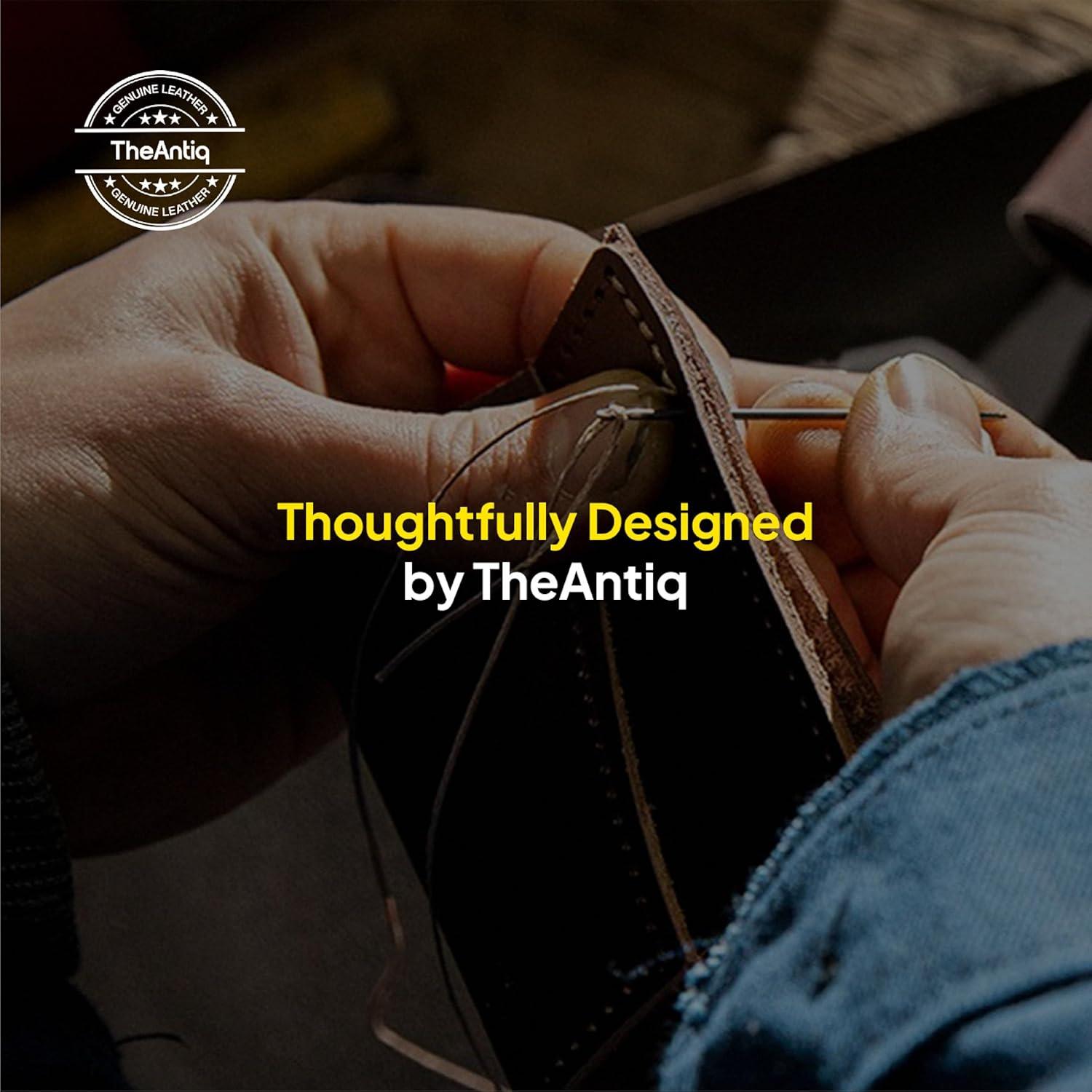 Porta Tarjetas de Cuero Marrón Minimalista The Antiq - Estuche Delgado para 4 Tarjetas