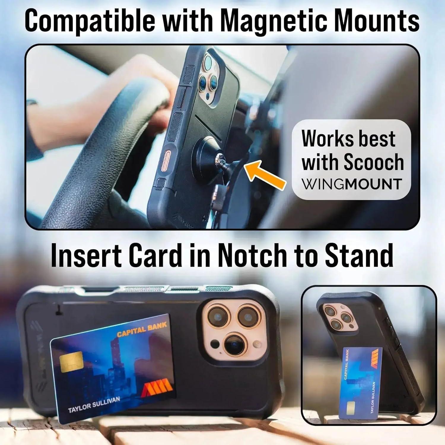 Funda Scooch Wingmate para iPhone 17 Pro, Negro, Soporte Tarjetas