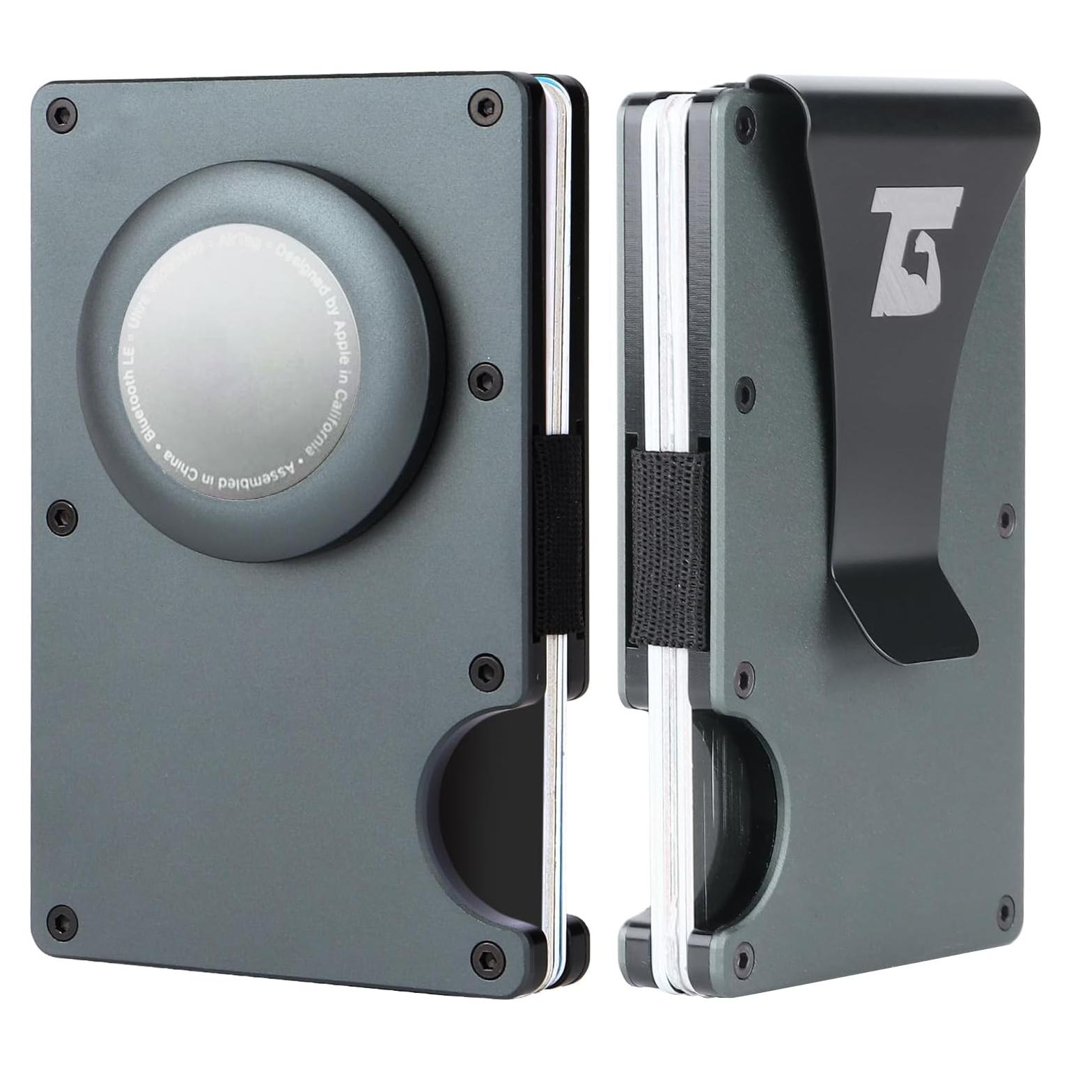 Soporte de Tarjeta Metálico Airtag Slim con Bloqueo RFID - Gris Oscuro