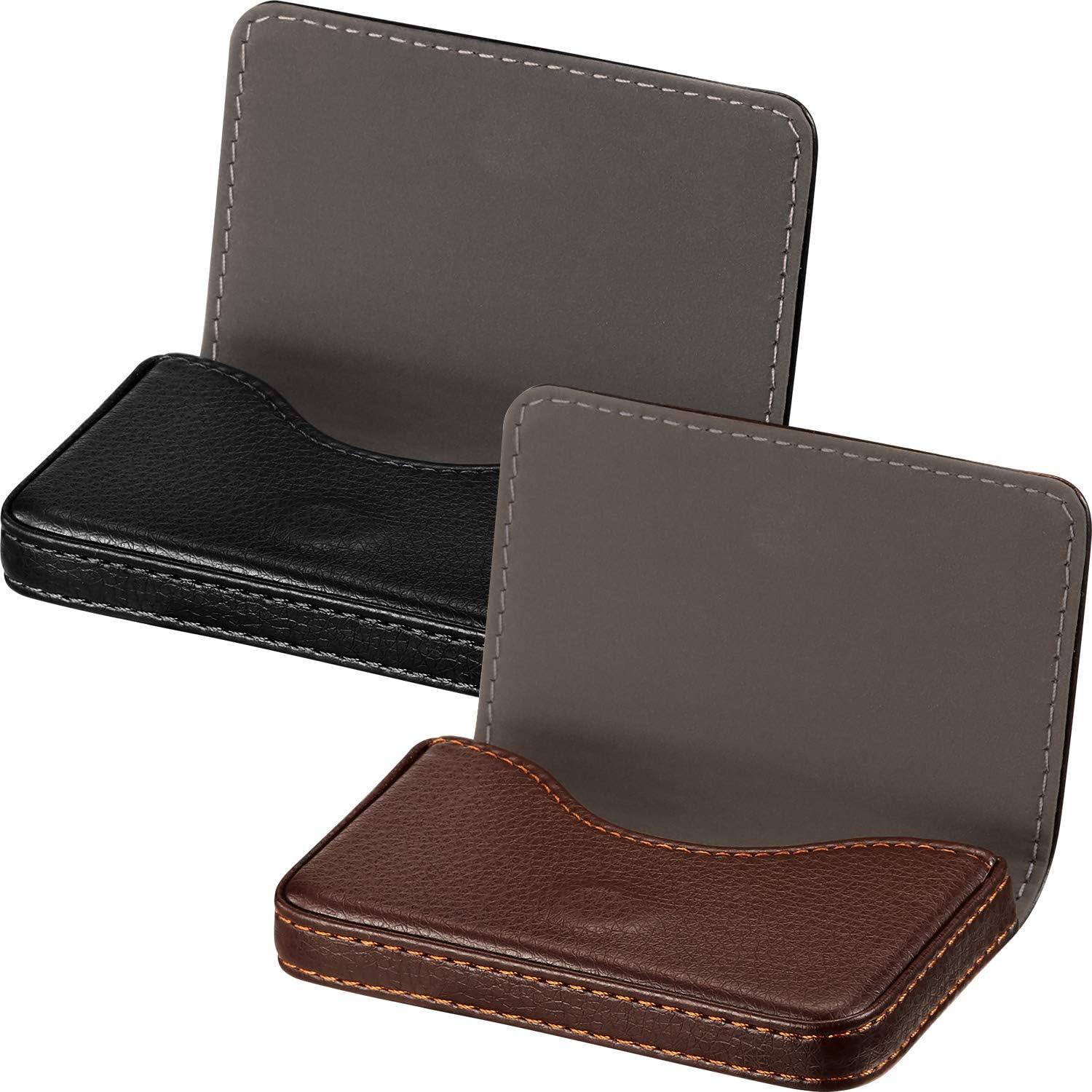 Soporte para Tarjetas de Negocios Outus 2 Pcs Cuero PU Negro y Café