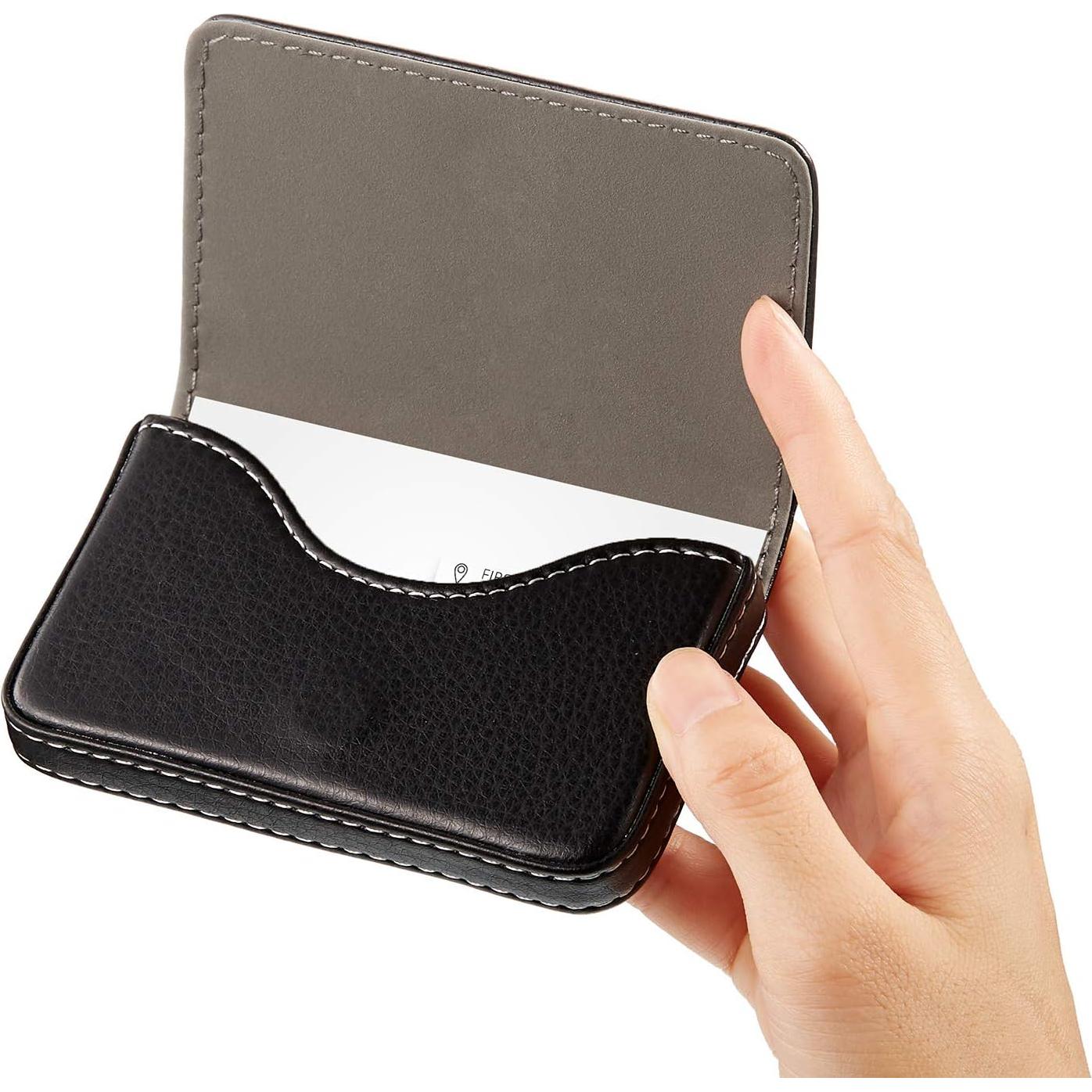 Soporte para Tarjetas de Negocios Outus 2 Pcs Cuero PU Negro y Café