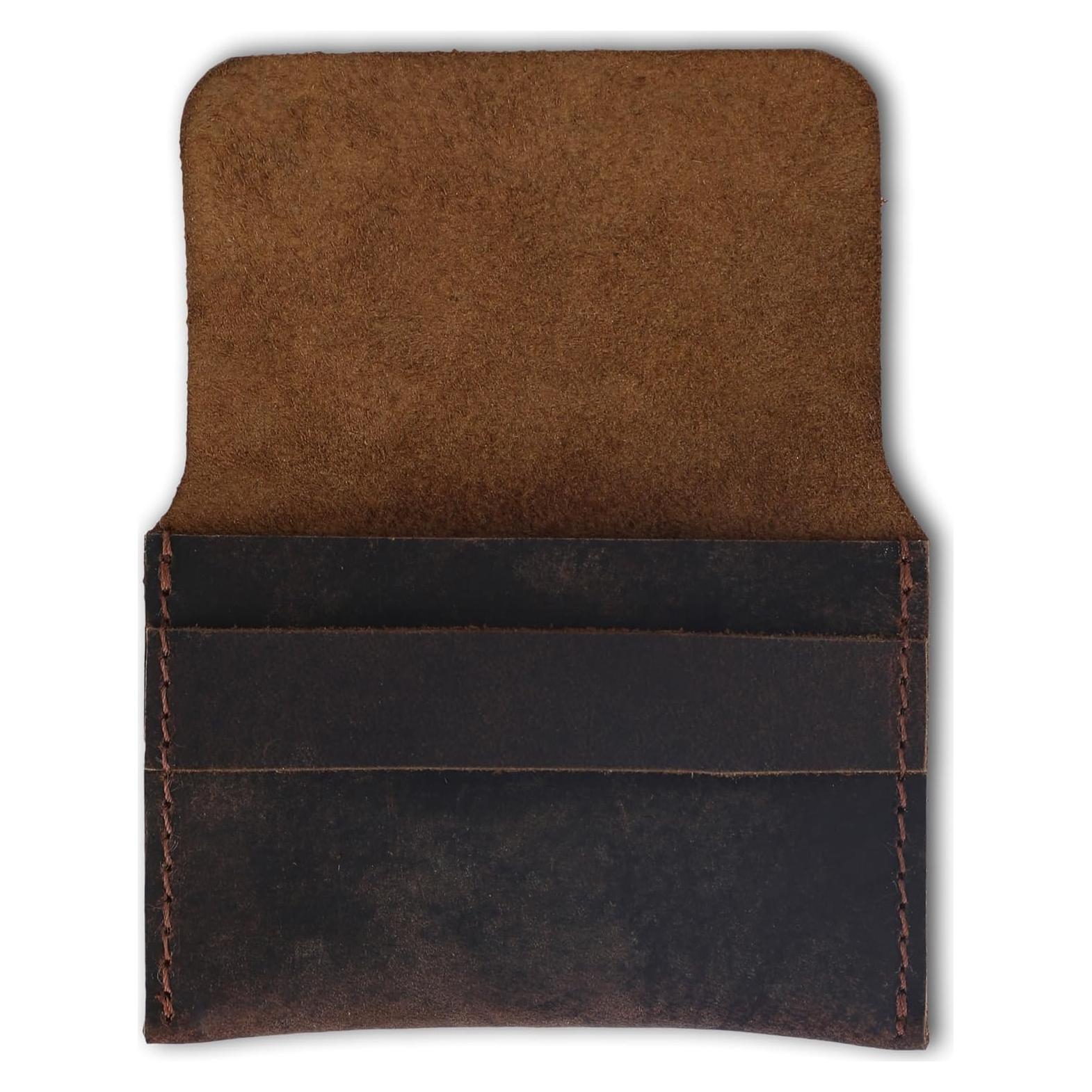 Porta Tarjetas de Cuero CestAntiQ Marrón Vintage Slim