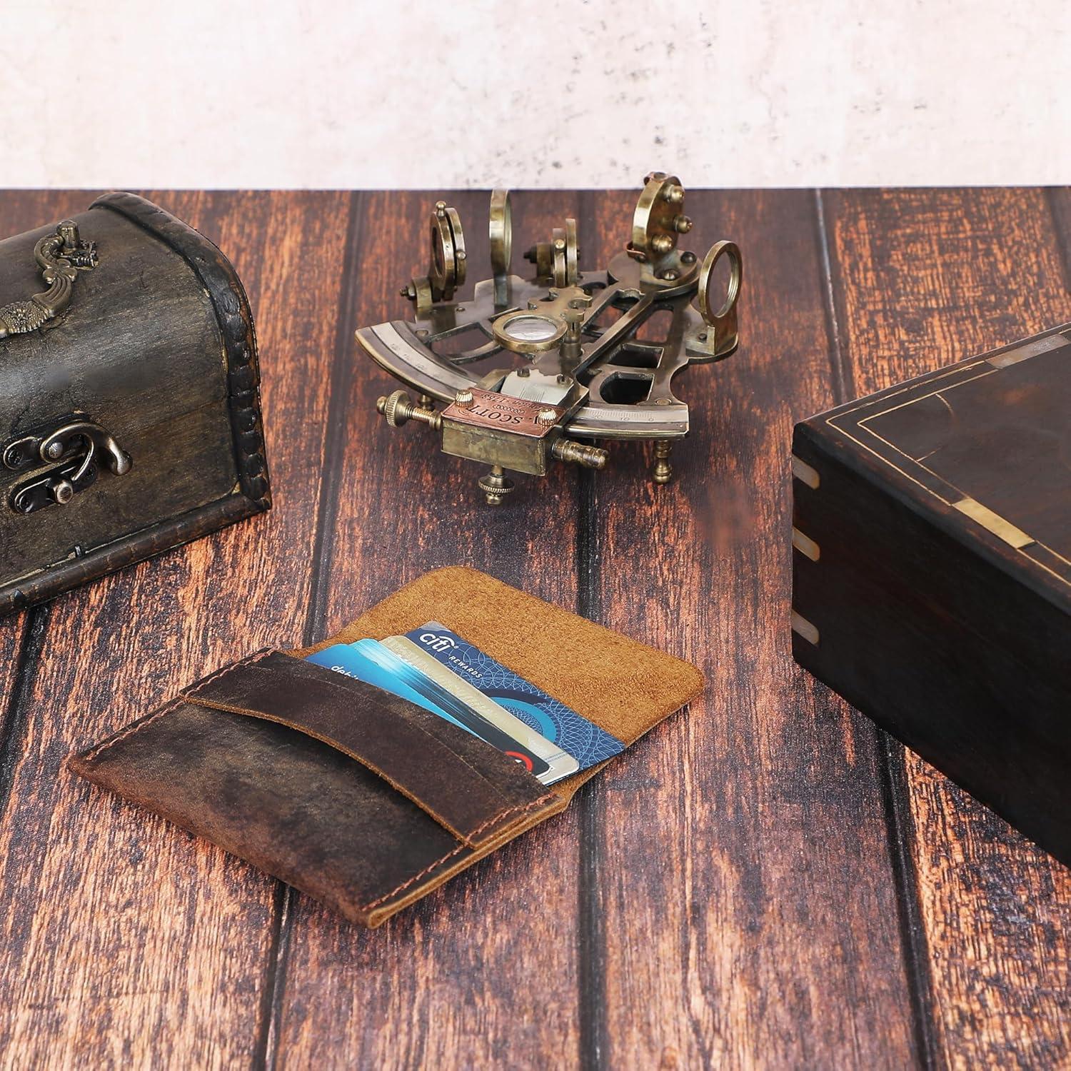 Porta Tarjetas de Cuero CestAntiQ Marrón Vintage Slim