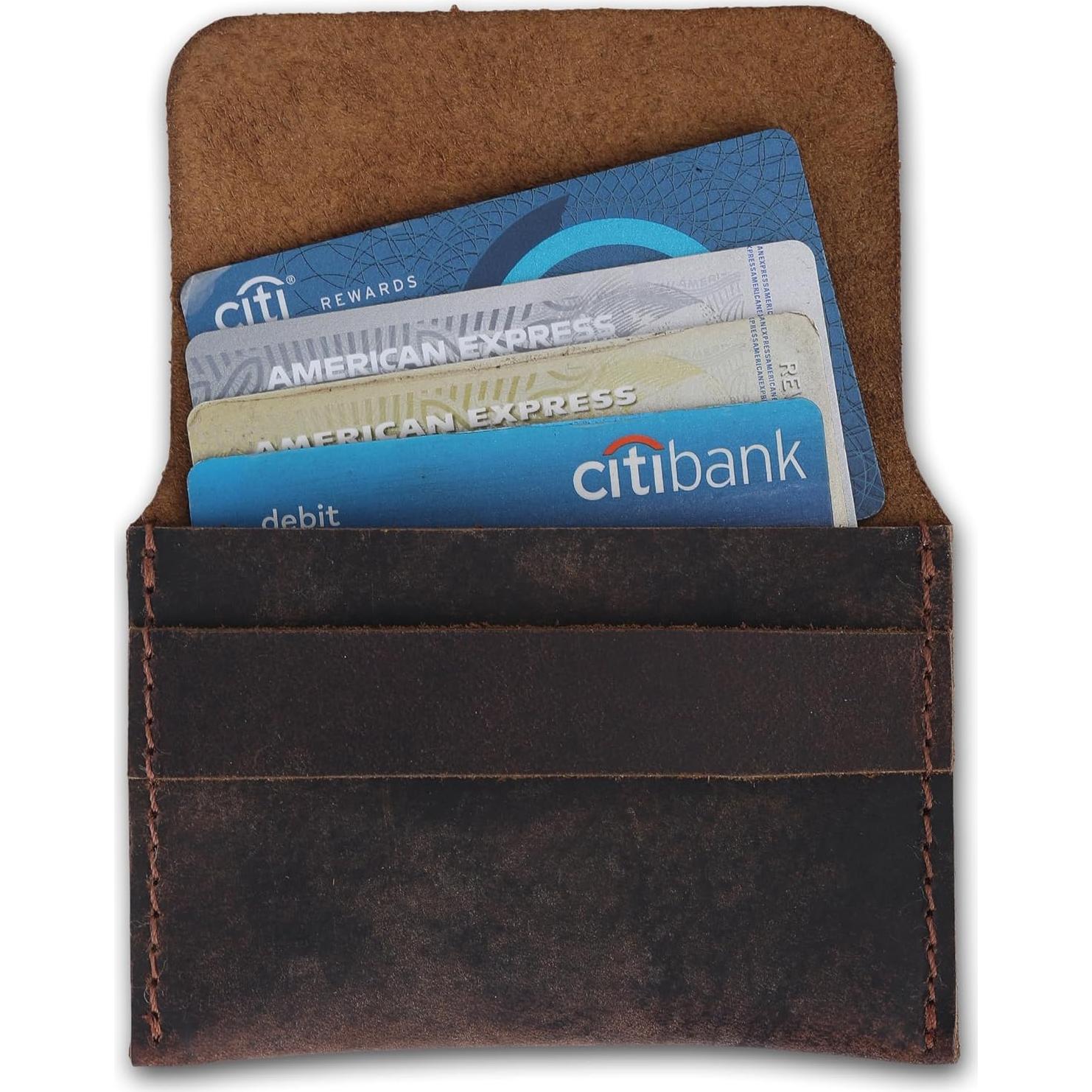 Porta Tarjetas de Cuero CestAntiQ Marrón Vintage Slim