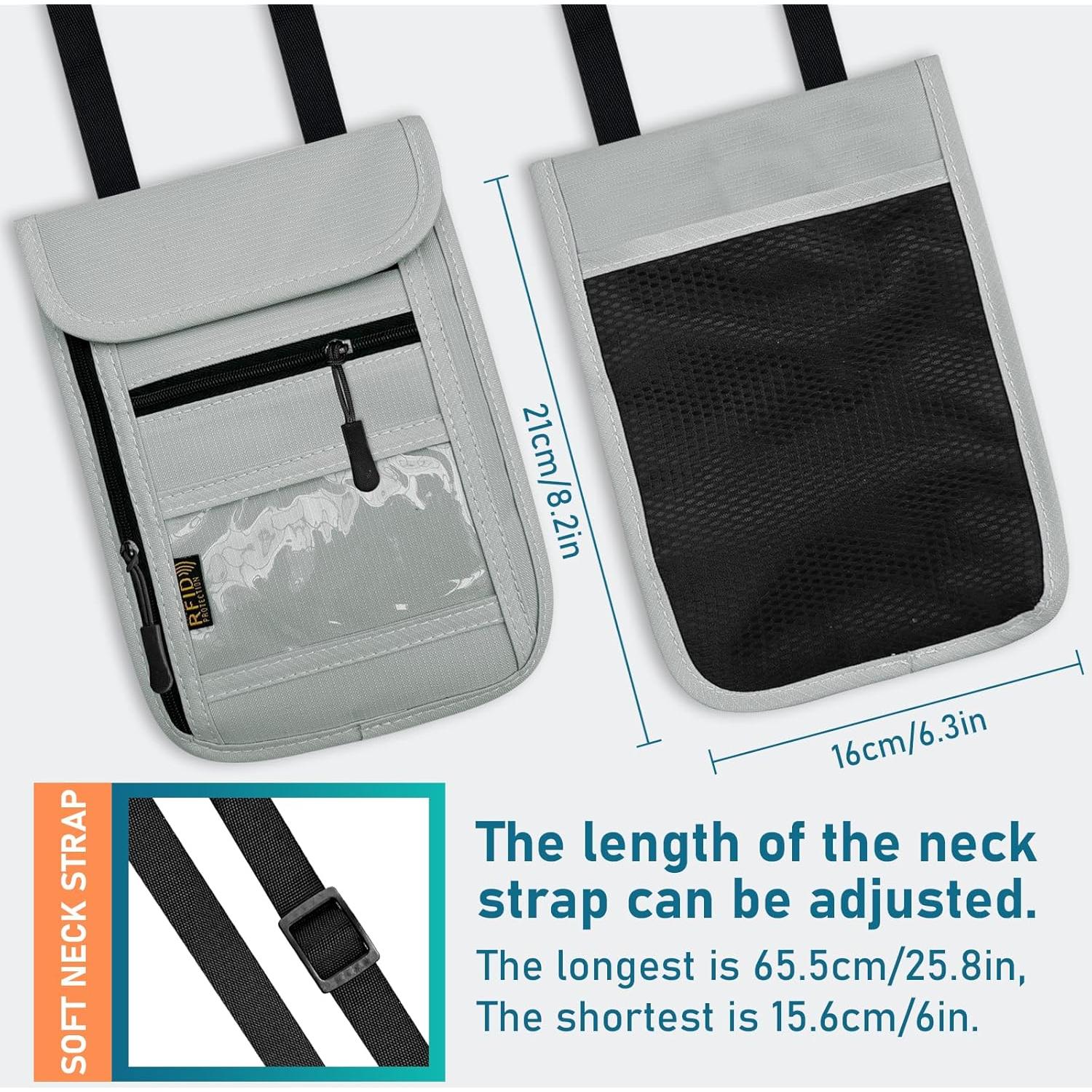 Bolsillo de Cuello Antirrobo RFID Gris para Viajes - Unisex