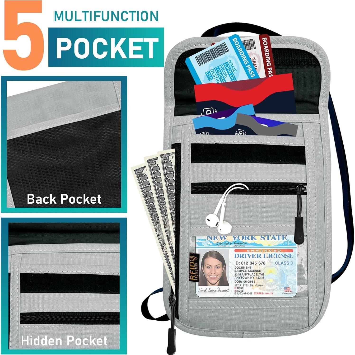 Bolsillo de Cuello Antirrobo RFID Gris para Viajes - Unisex