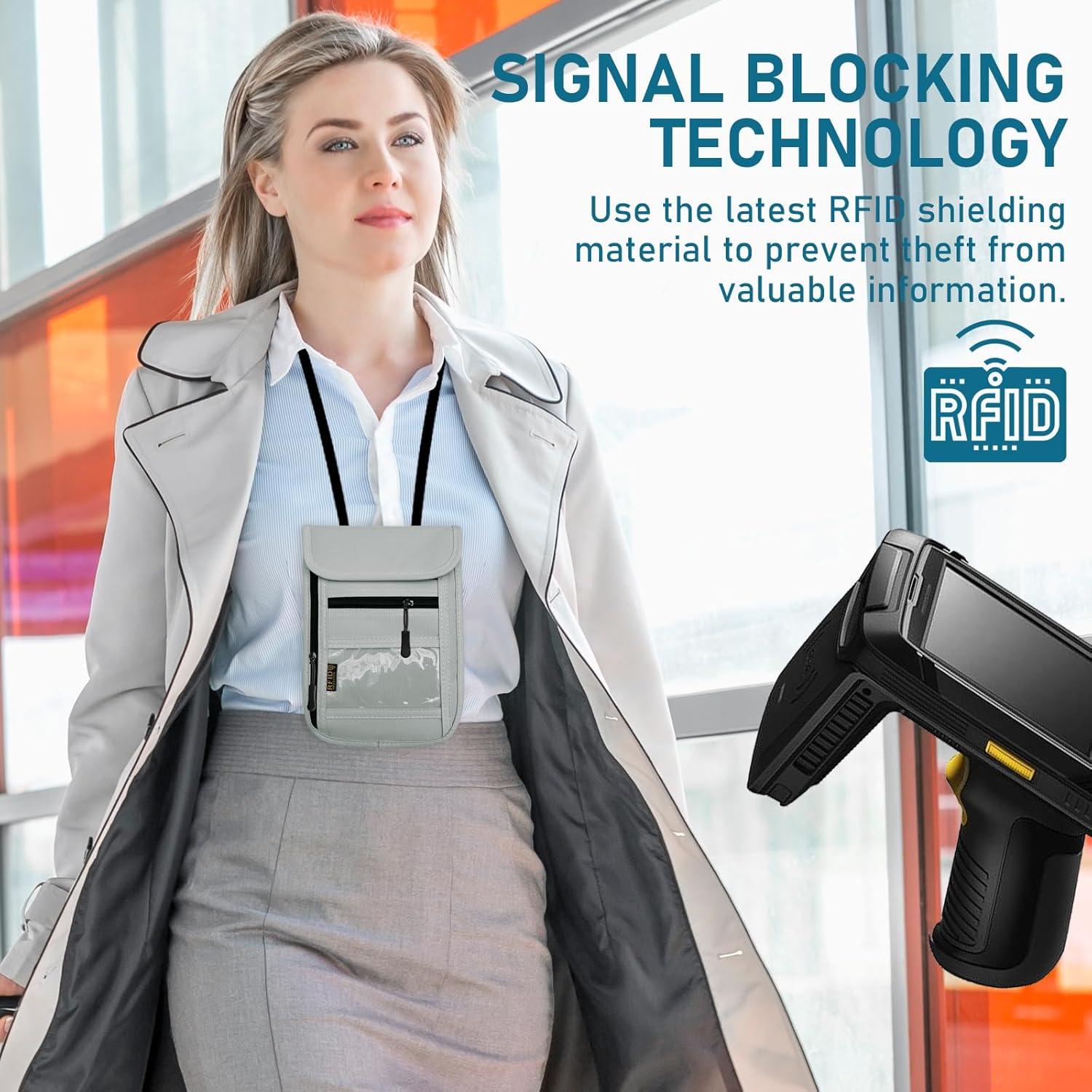 Bolsillo de Cuello Antirrobo RFID Gris para Viajes - Unisex