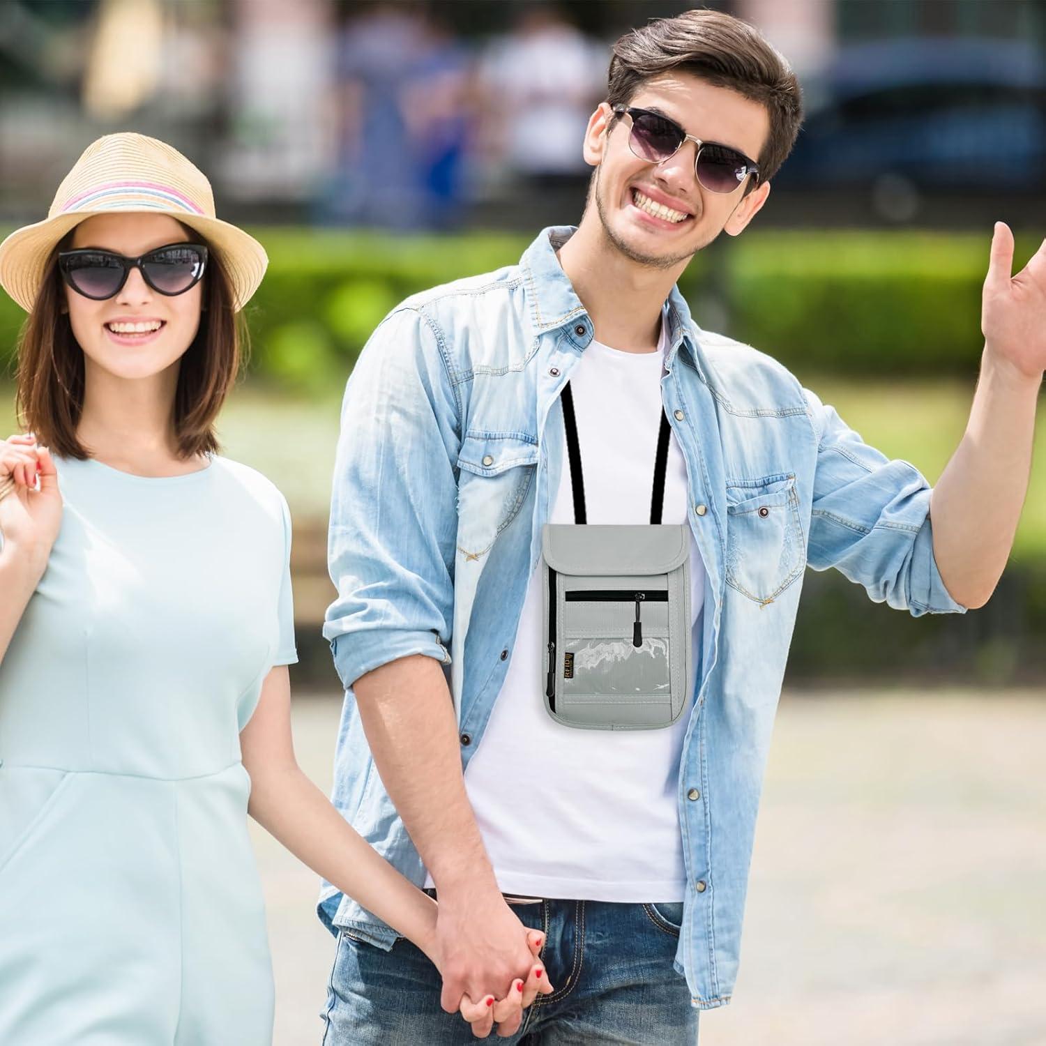 Bolsillo de Cuello Antirrobo RFID Gris para Viajes - Unisex