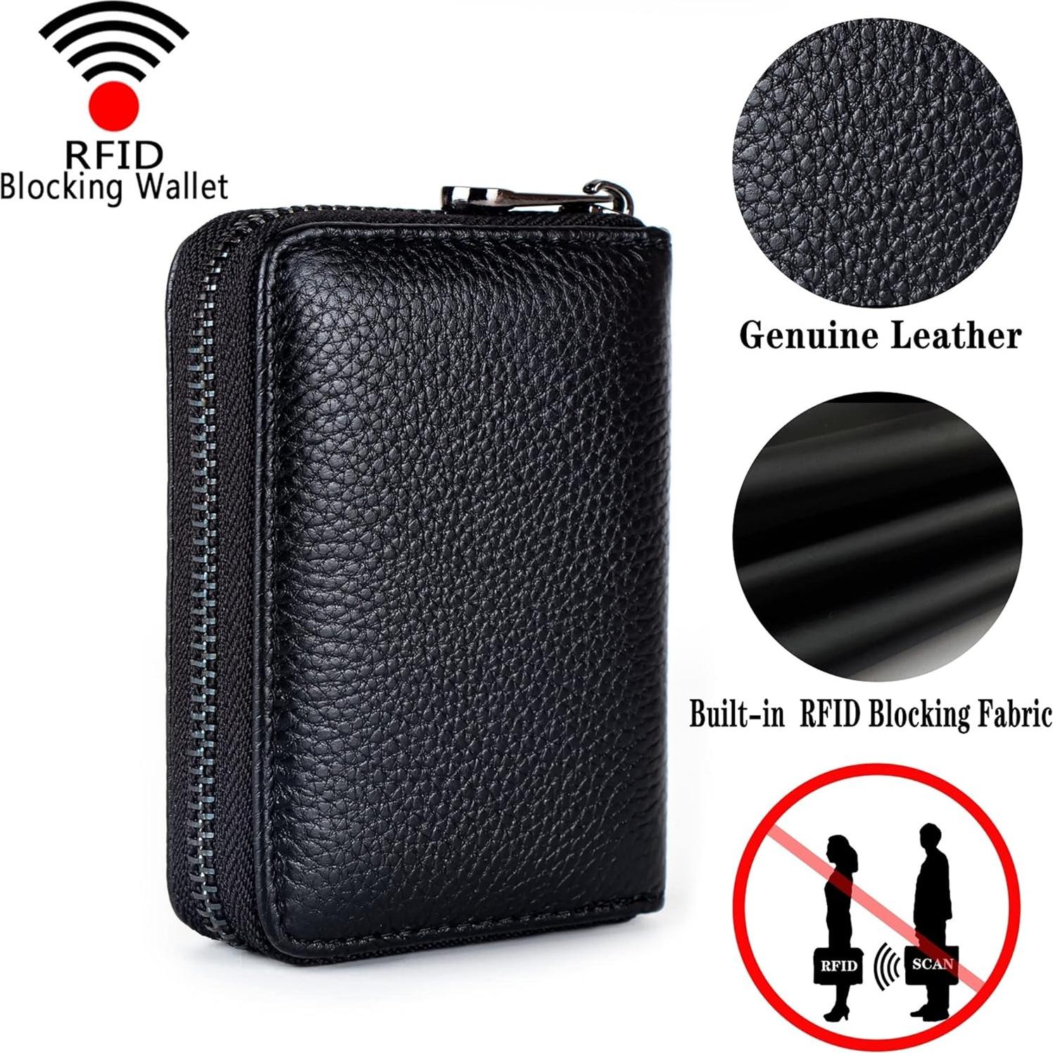 Cartera de Cuero Genuino Suweibuke con Bloqueo RFID - Negro