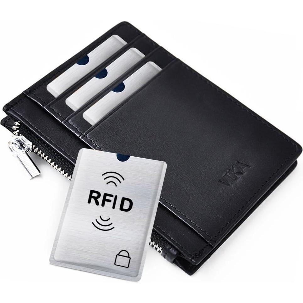 RFID Blocking Sleeves, Set of 10 Credit Card Holders & 4 Passport Protectors for Men & Women and Wallet Trifold Leather Bifold Wallet