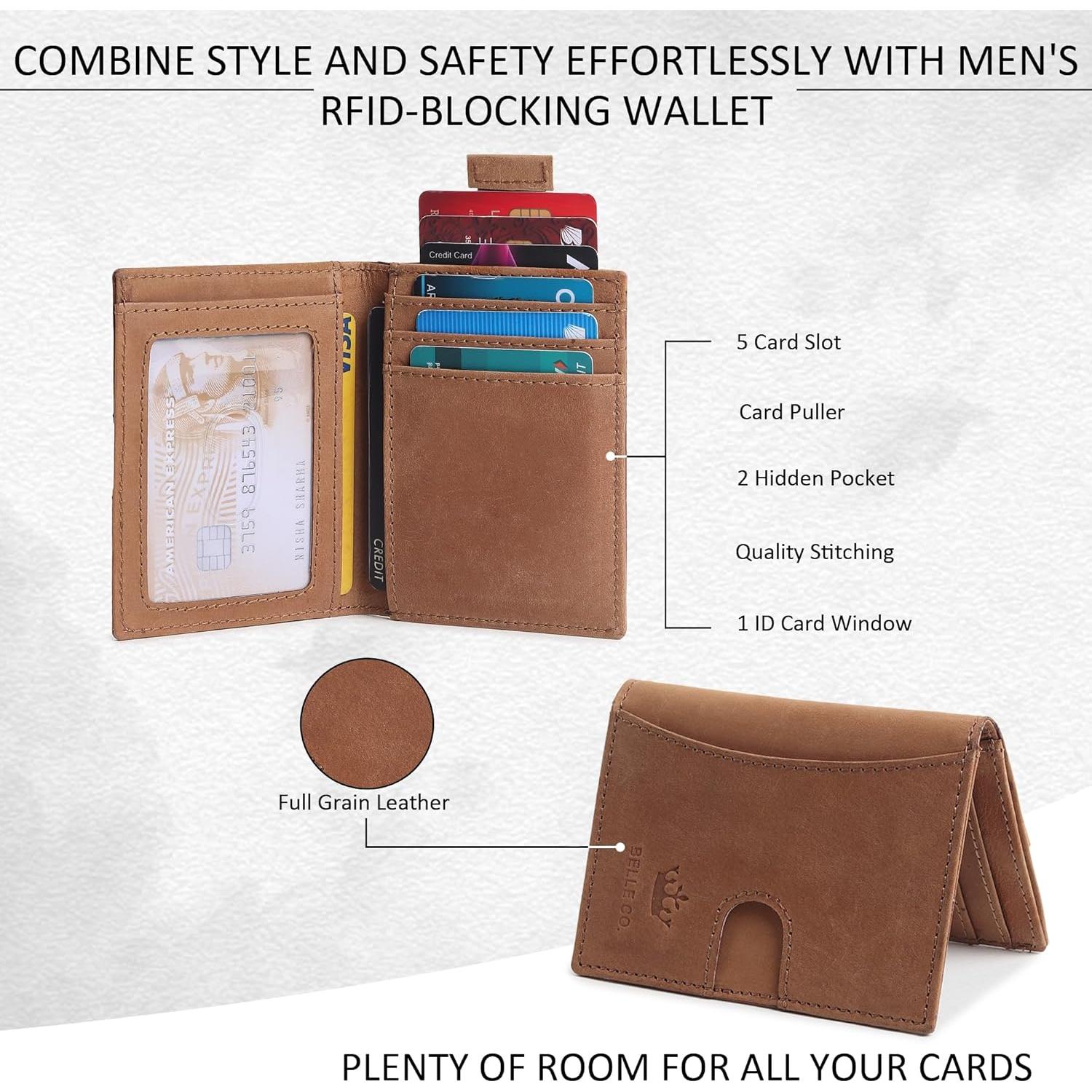 Billetera Slim de Cuero Genuino Bbelleco con Bloqueo RFID