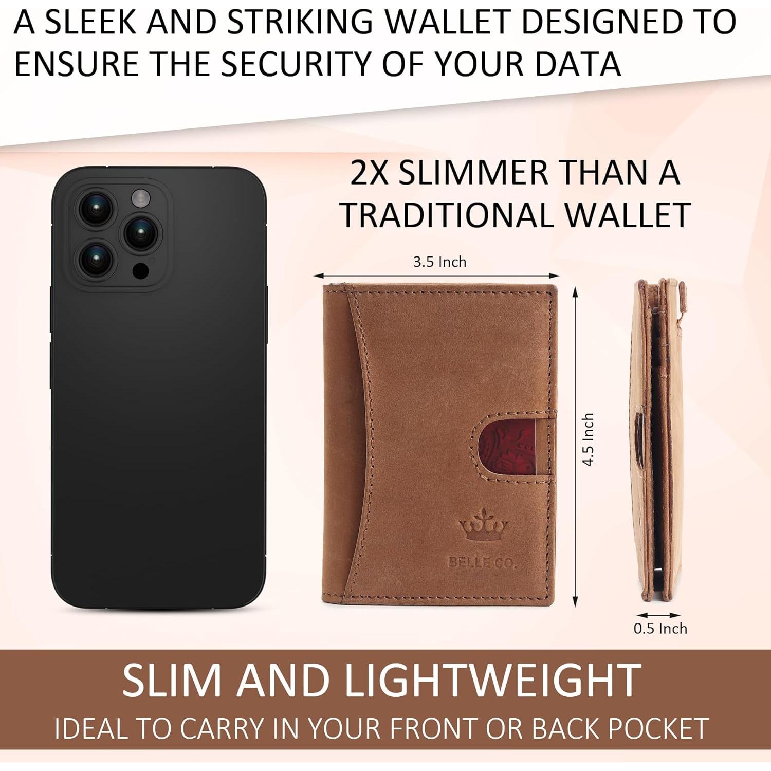 Billetera Slim de Cuero Genuino Bbelleco con Bloqueo RFID