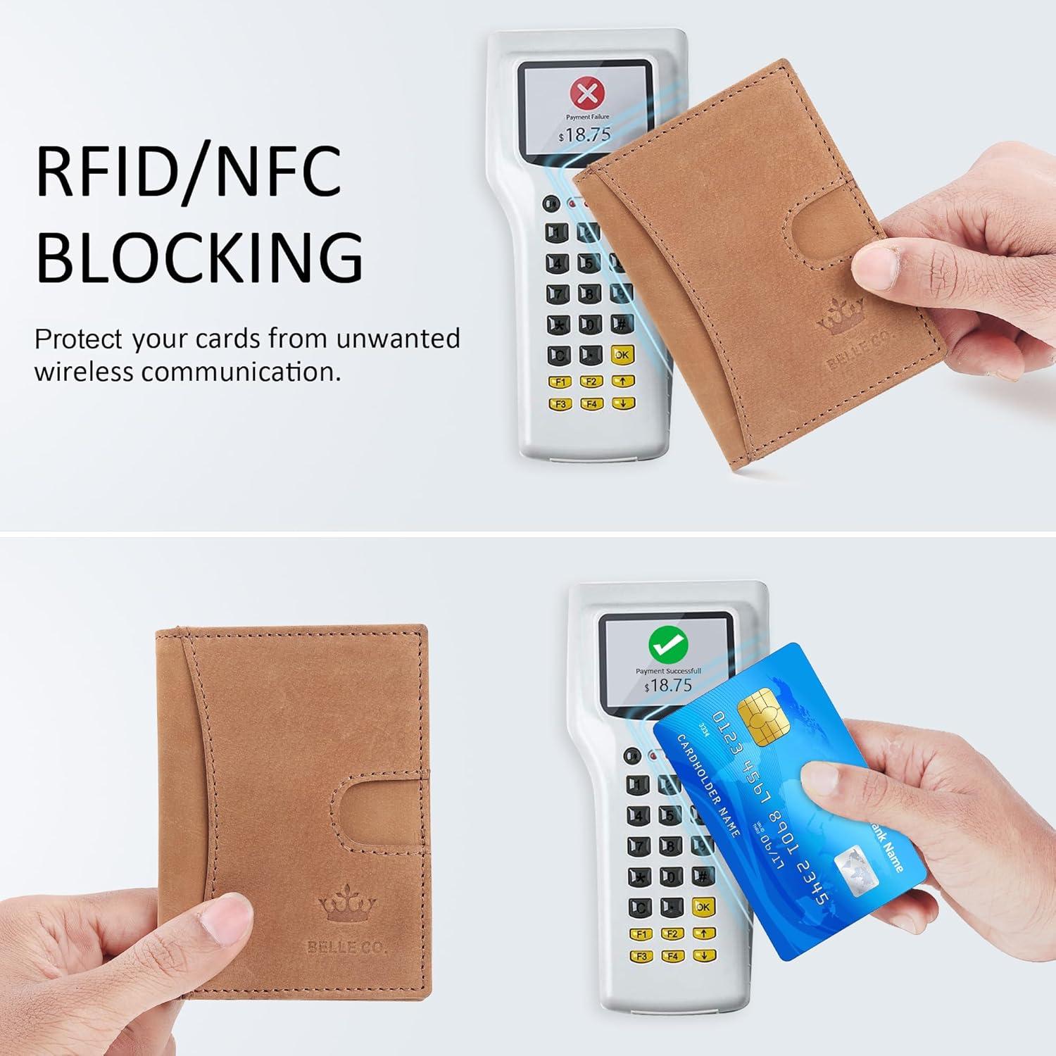 Billetera Slim de Cuero Genuino Bbelleco con Bloqueo RFID