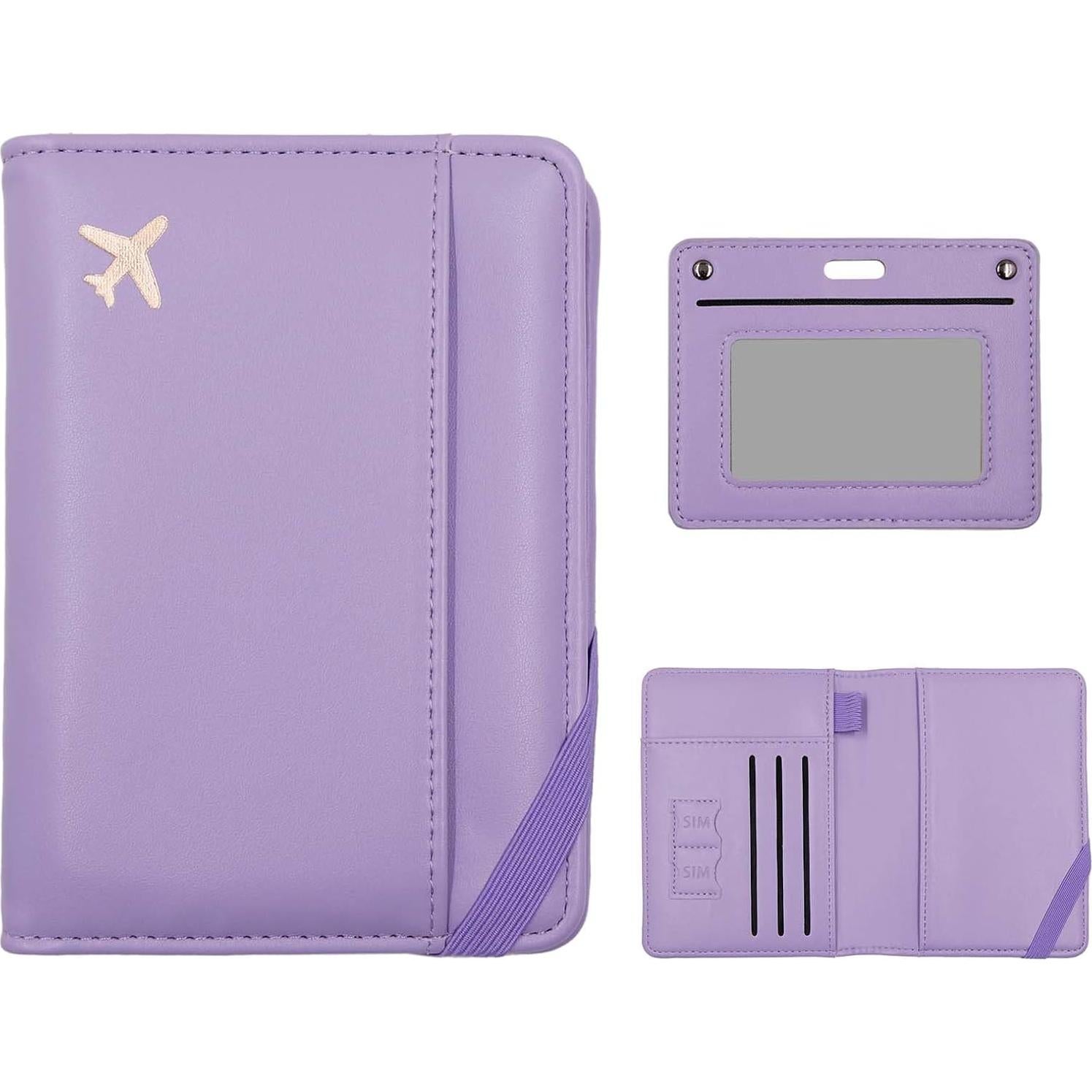 Porta Pasaporte Melsbrinna Morado con Bloqueo RFID y Manga Desmontable