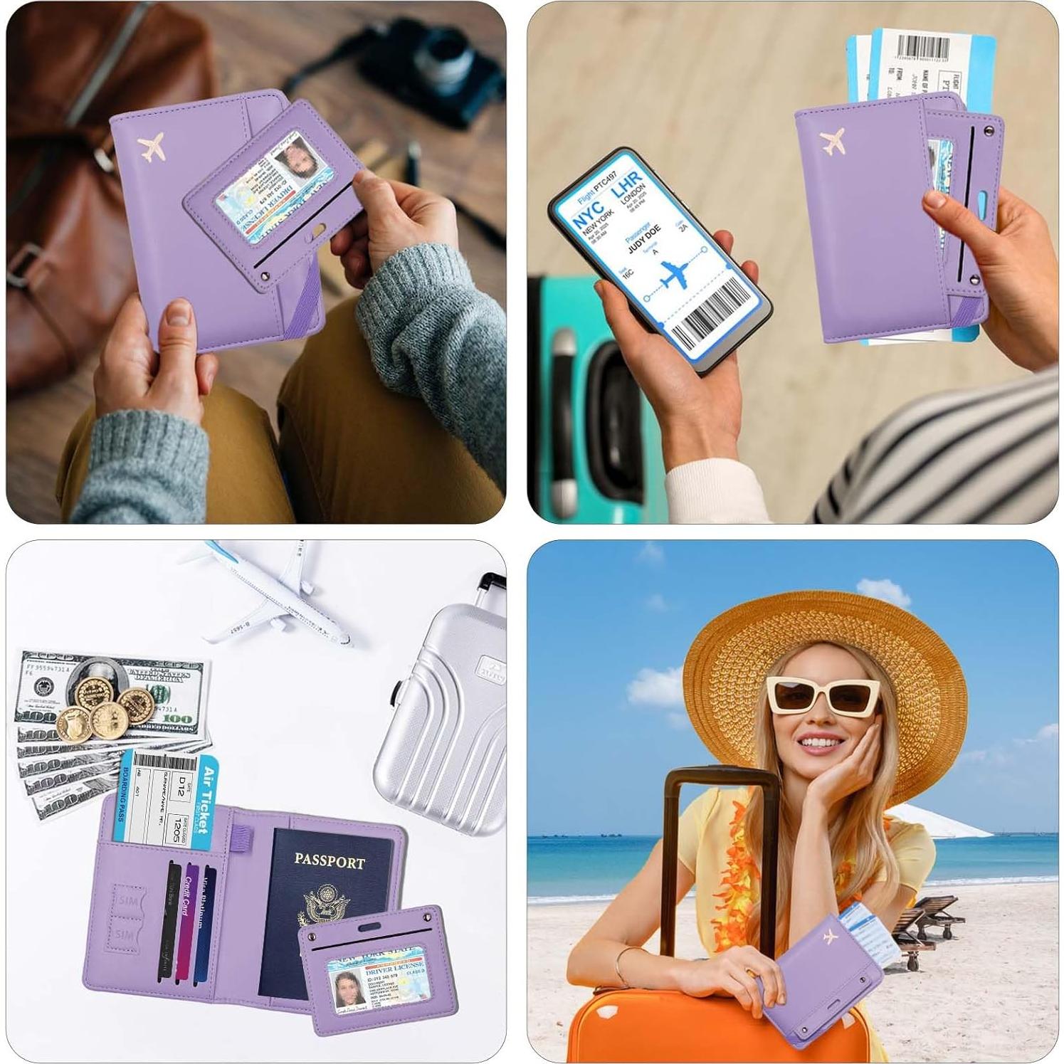 Porta Pasaporte Melsbrinna Morado con Bloqueo RFID y Manga Desmontable