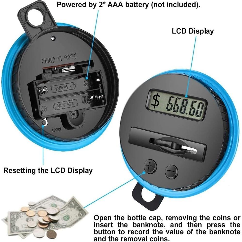 Contador de Monedas Digital QCHL 1.8L con Pantalla LCD y Candado
