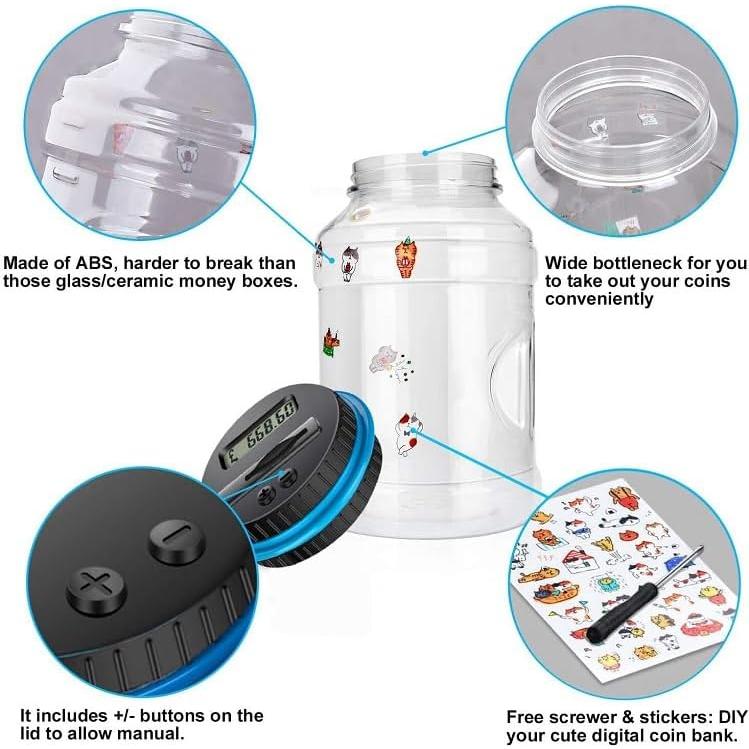 Contador de Monedas Digital QCHL 1.8L con Pantalla LCD y Candado