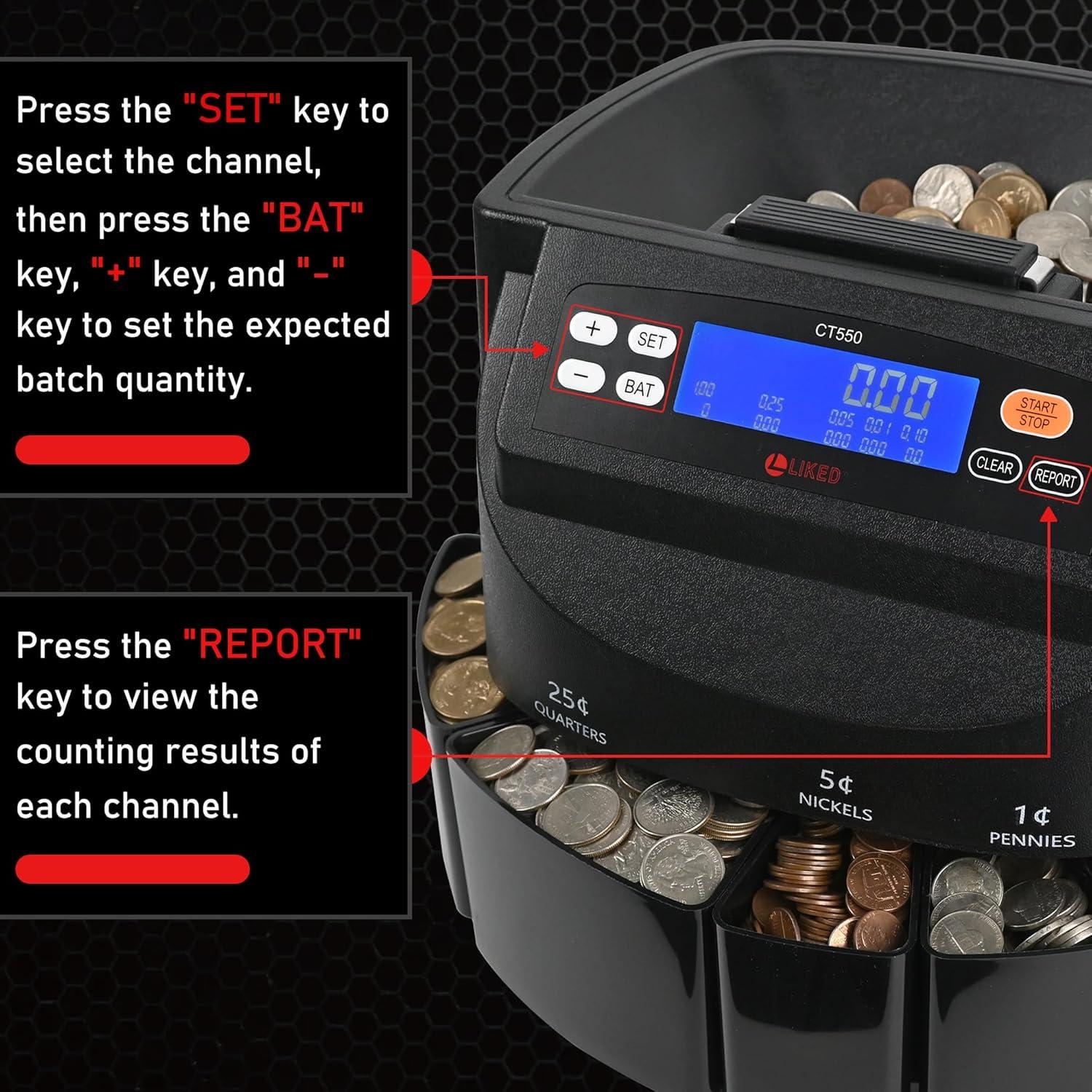 Contador y Clasificador de Monedas L LIKED LD-CT550-5C, 5 Tipos