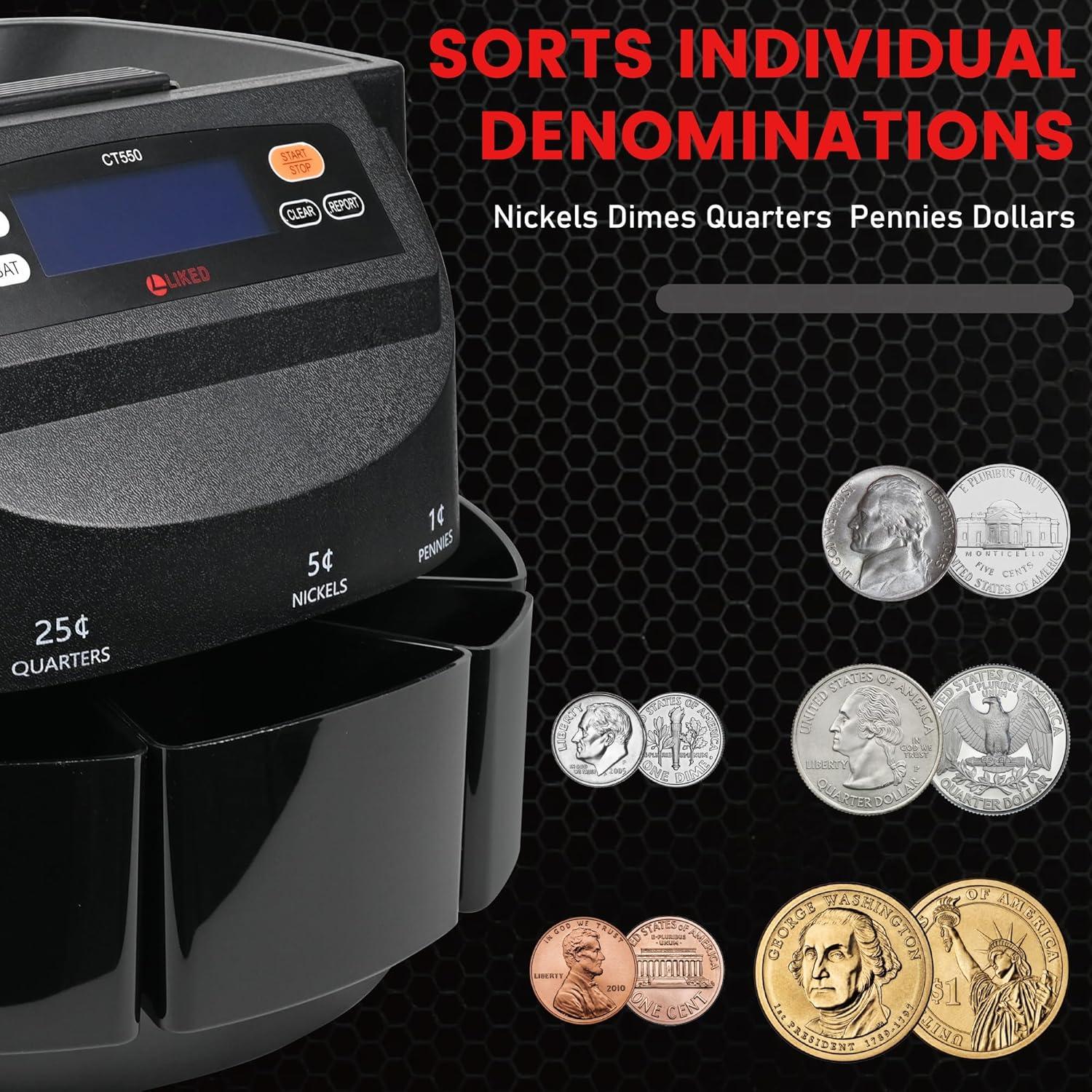 Contador y Clasificador de Monedas L LIKED LD-CT550-5C, 5 Tipos
