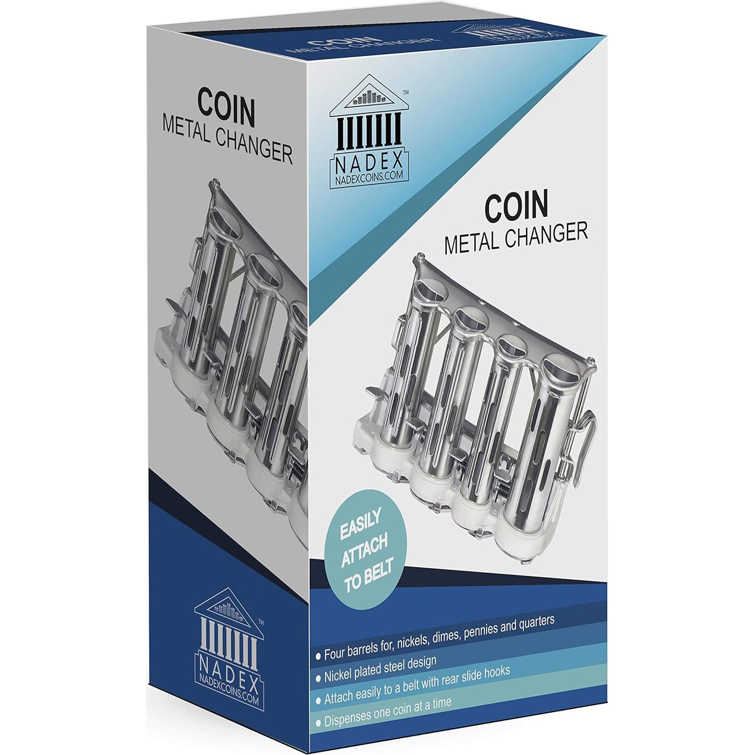 Dispensador de Monedas Nadex de Acero 4 Barriles Plata