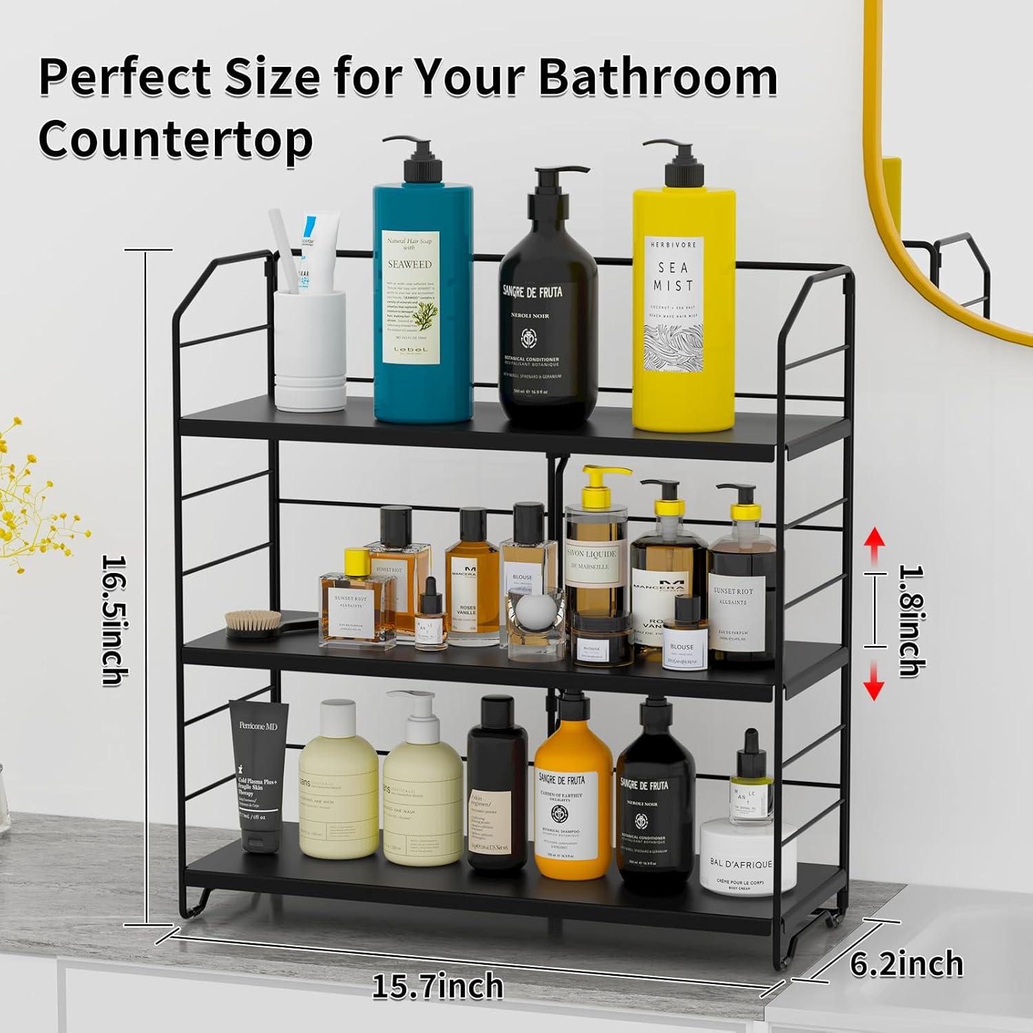 Organizador de Encimera BOIVSHI 3 Niveles Ajustable Metal Negro