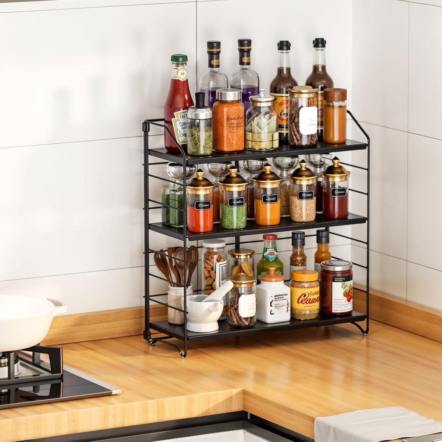 Organizador de Encimera BOIVSHI 3 Niveles Ajustable Metal Negro