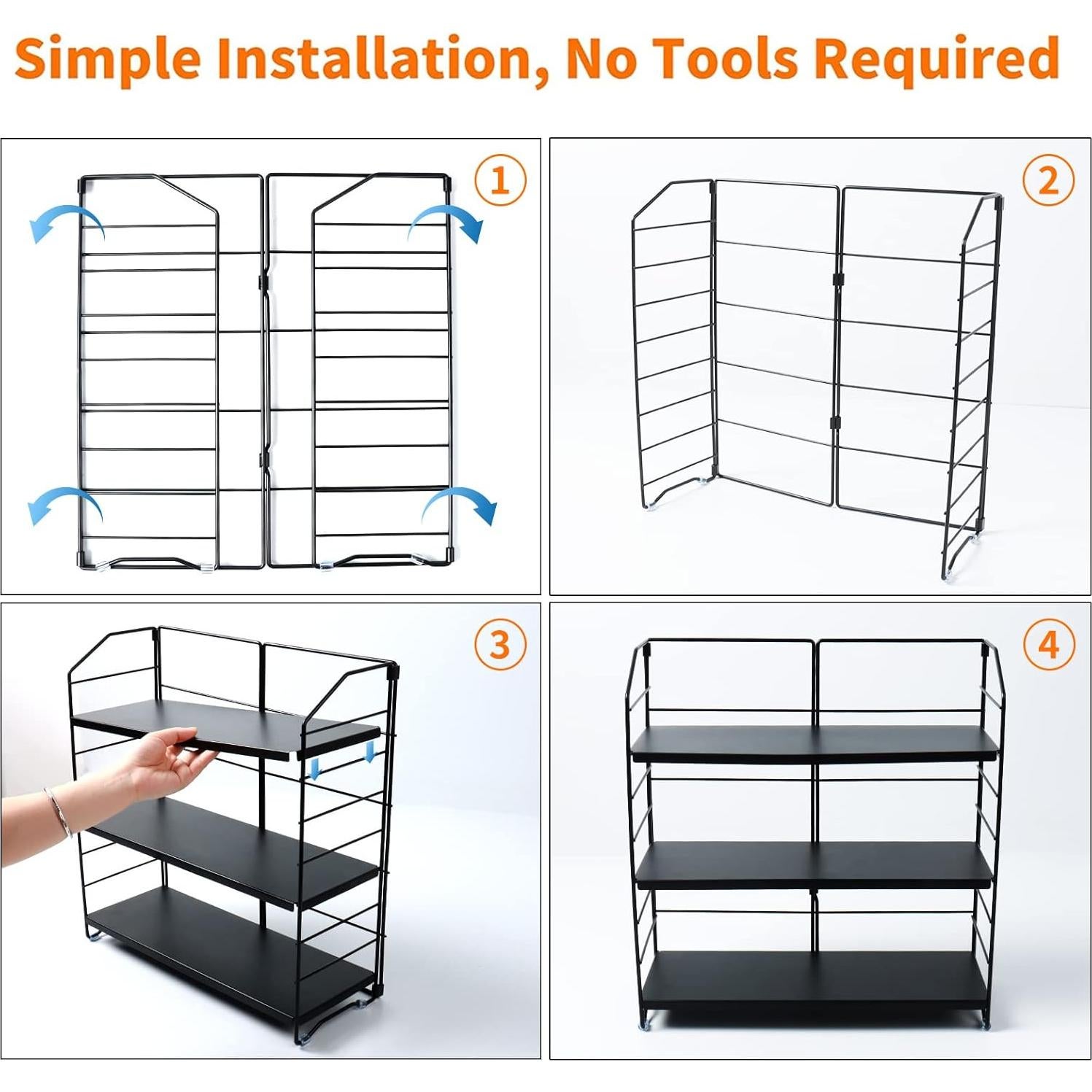 Organizador de Encimera BOIVSHI 3 Niveles Ajustable Metal Negro