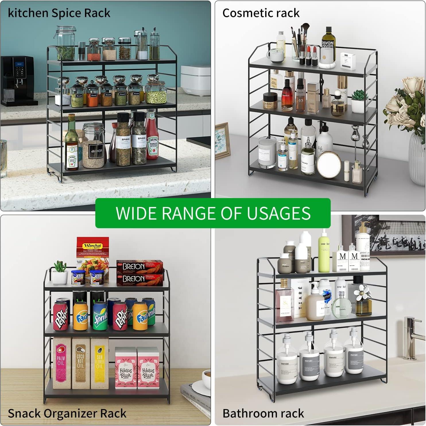 Organizador de Encimera BOIVSHI 3 Niveles Ajustable Metal Negro