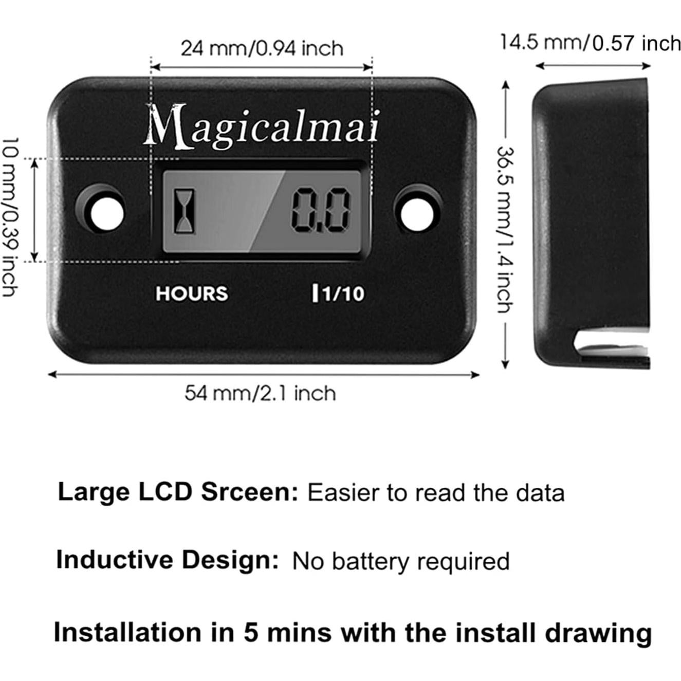 Contador de Horas Inductivo Magicalmai para Motores y Generadores - Negro