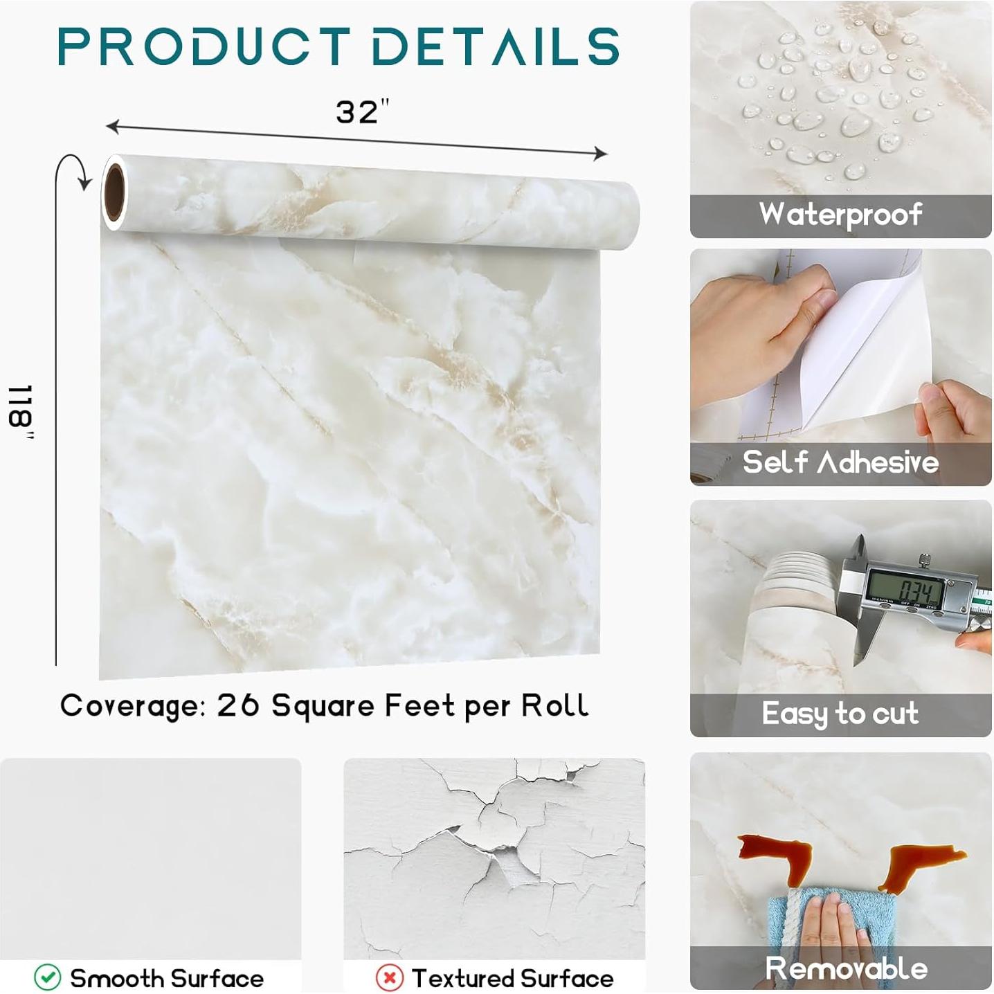 Papel Contacto de Mármol Onyx Crema VEELIKE 81.28x299.72cm