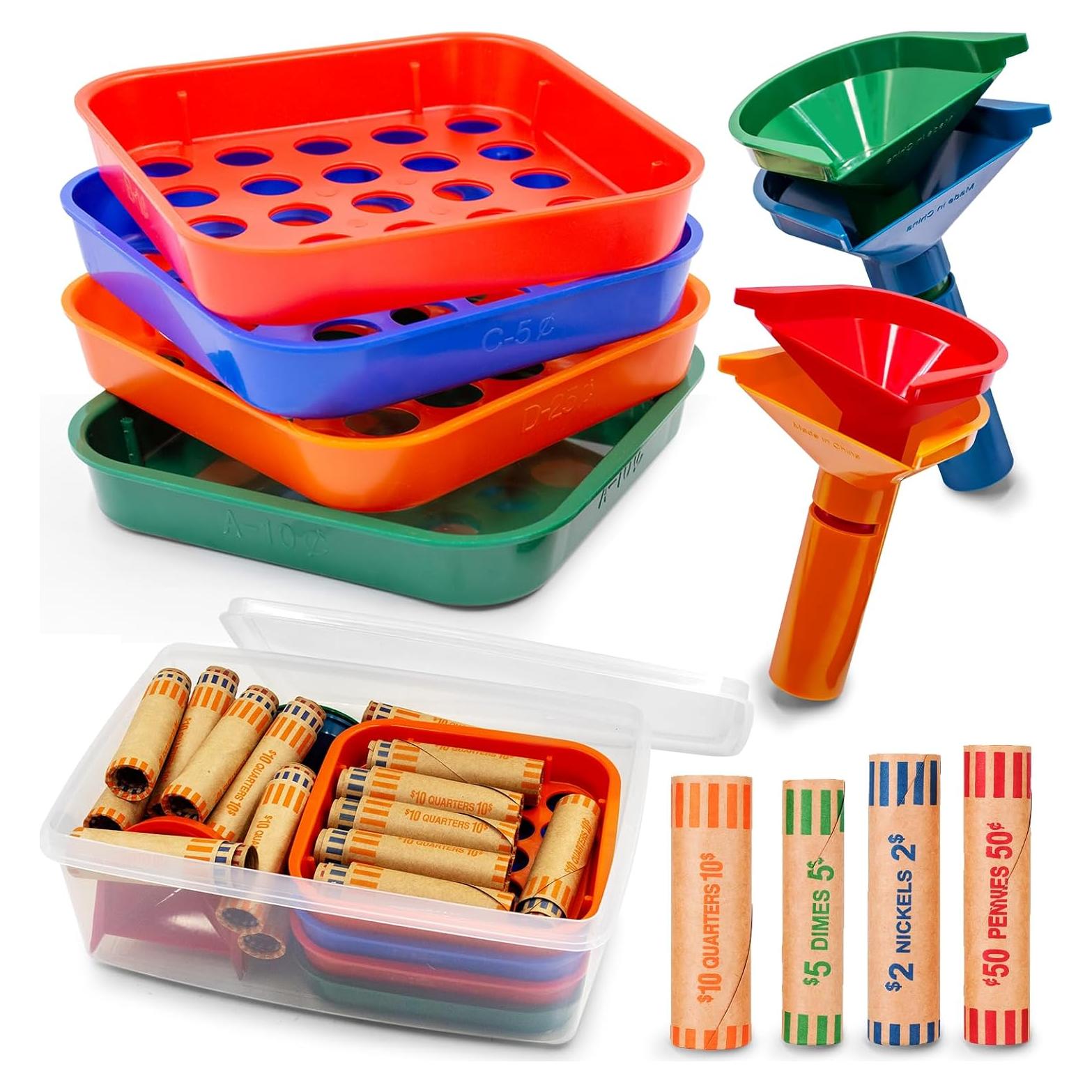 Set Clasificador de Monedas Sumrftn con 4 Bandejas y 72 Envoltorios