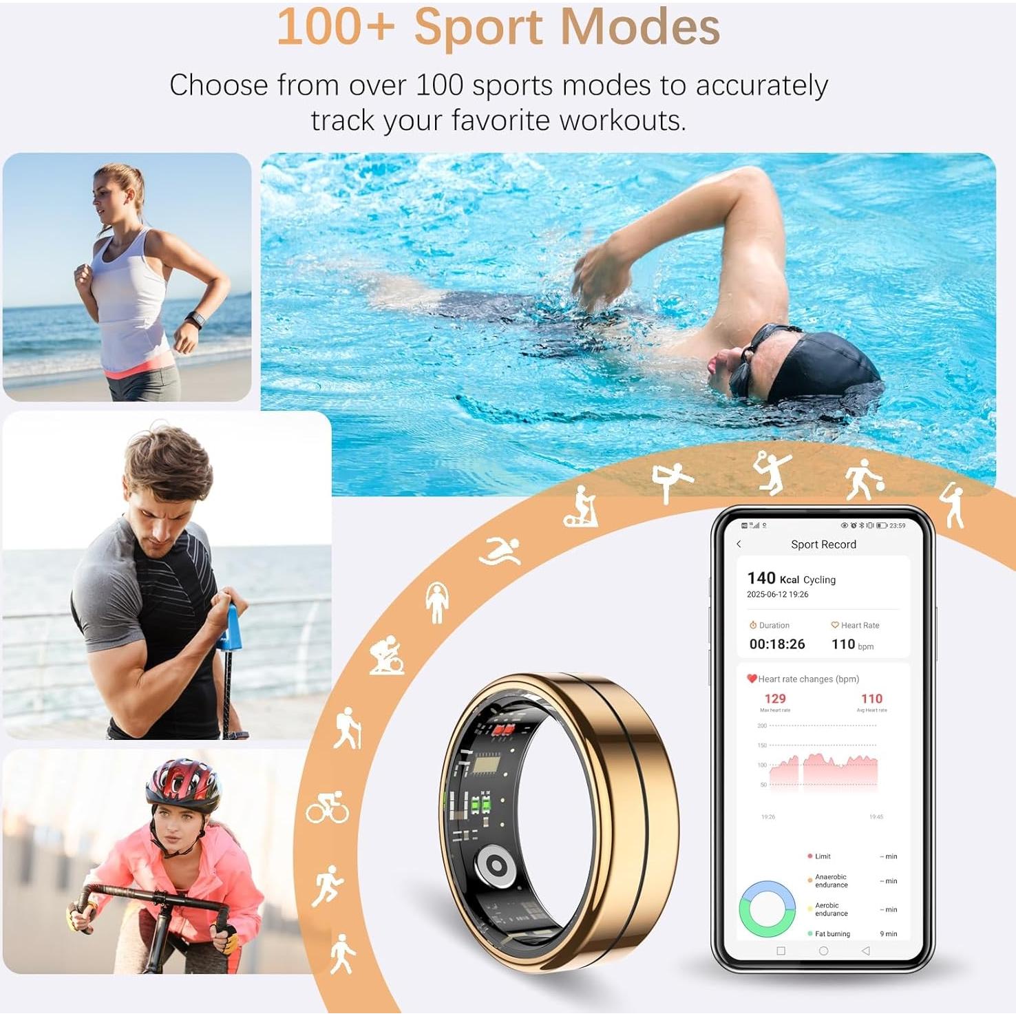 Anillo Inteligente Tiantianka para Salud y Actividad - Oro 11