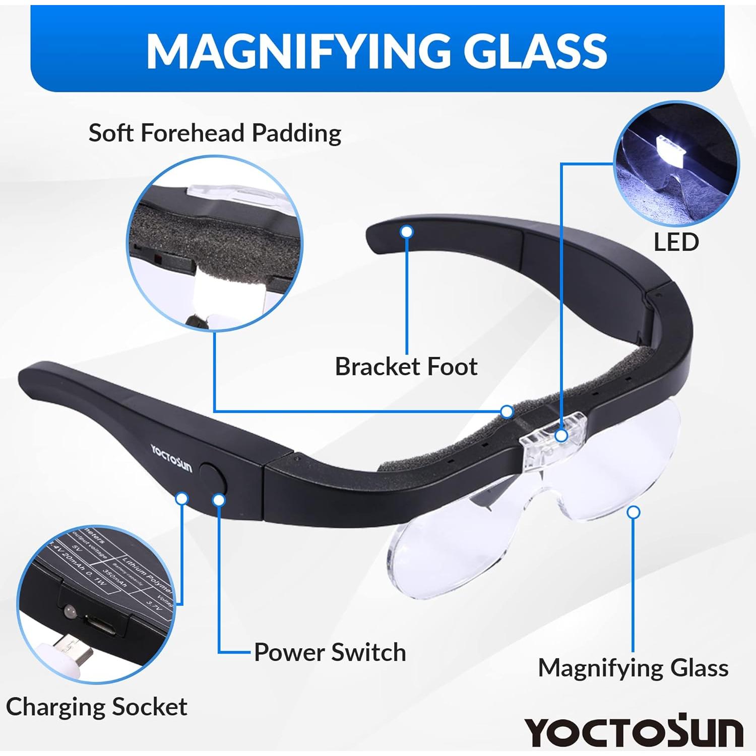 Gafas de Aumento Recargables YOCTOSUN con LED 1.5X a 5X