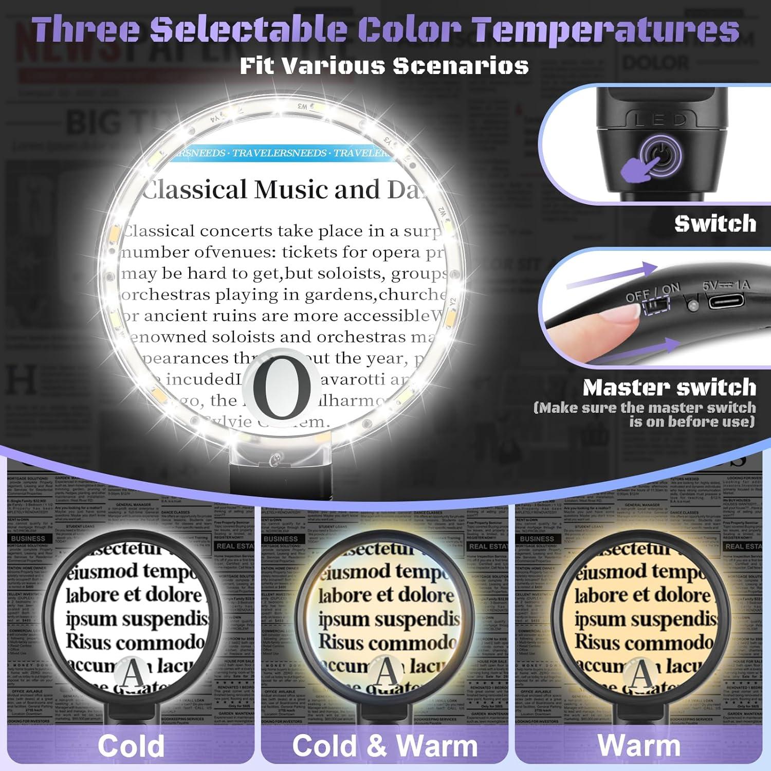 Lupa Grande Manos Libres NZQXJXZ 10X 30X con Luz LED Ajustable