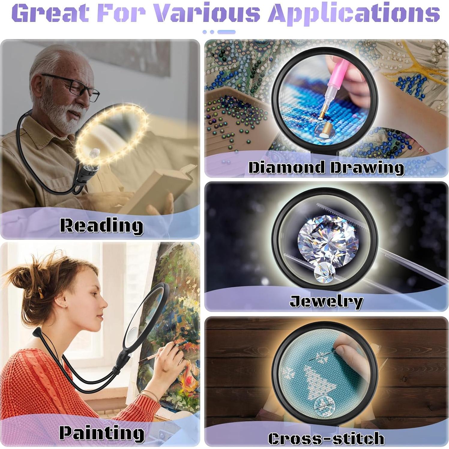 Lupa Grande Manos Libres NZQXJXZ 10X 30X con Luz LED Ajustable