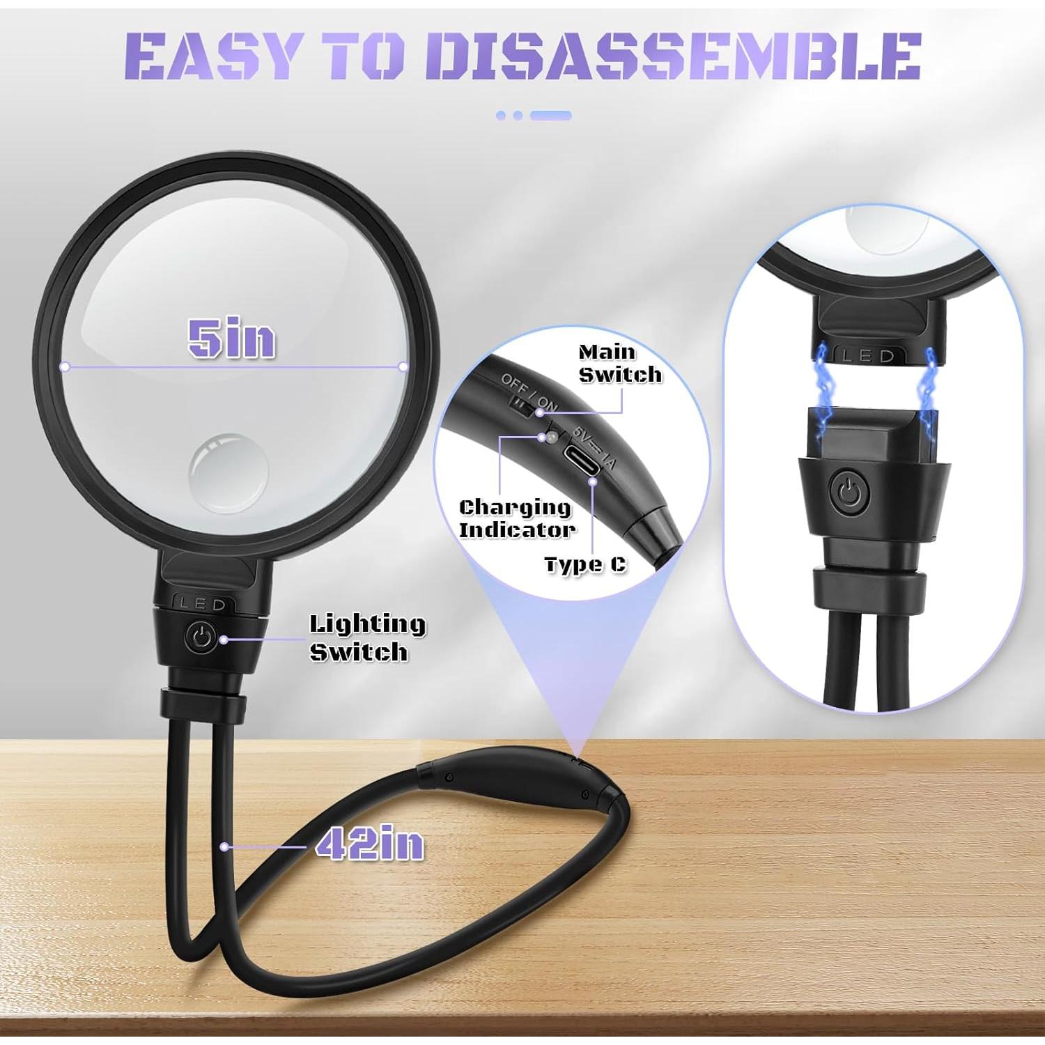 Lupa Grande Manos Libres NZQXJXZ 10X 30X con Luz LED Ajustable